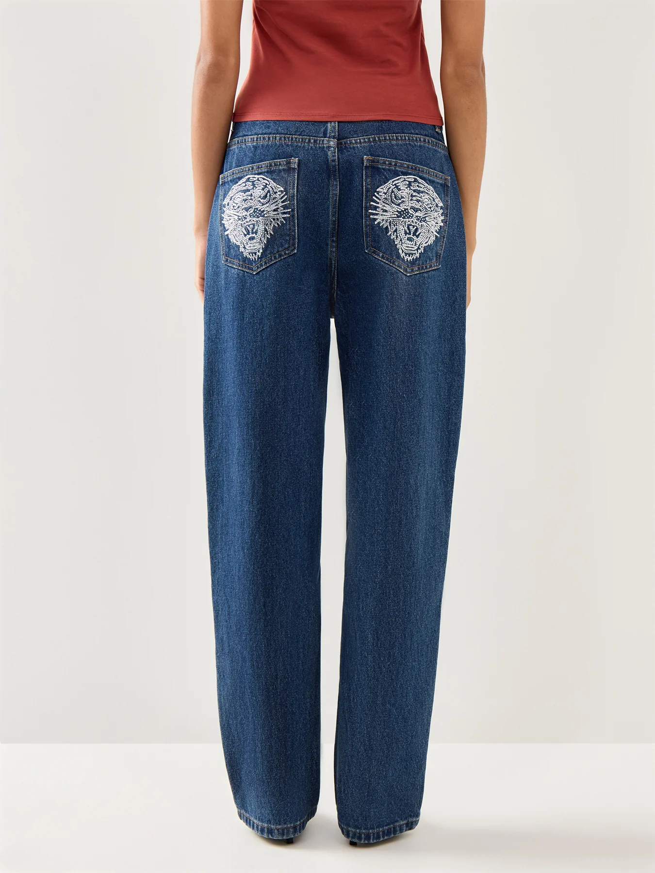 Crystal Roar Diamante Relaxed Denim Trousers Jeans Indigo - Image 5