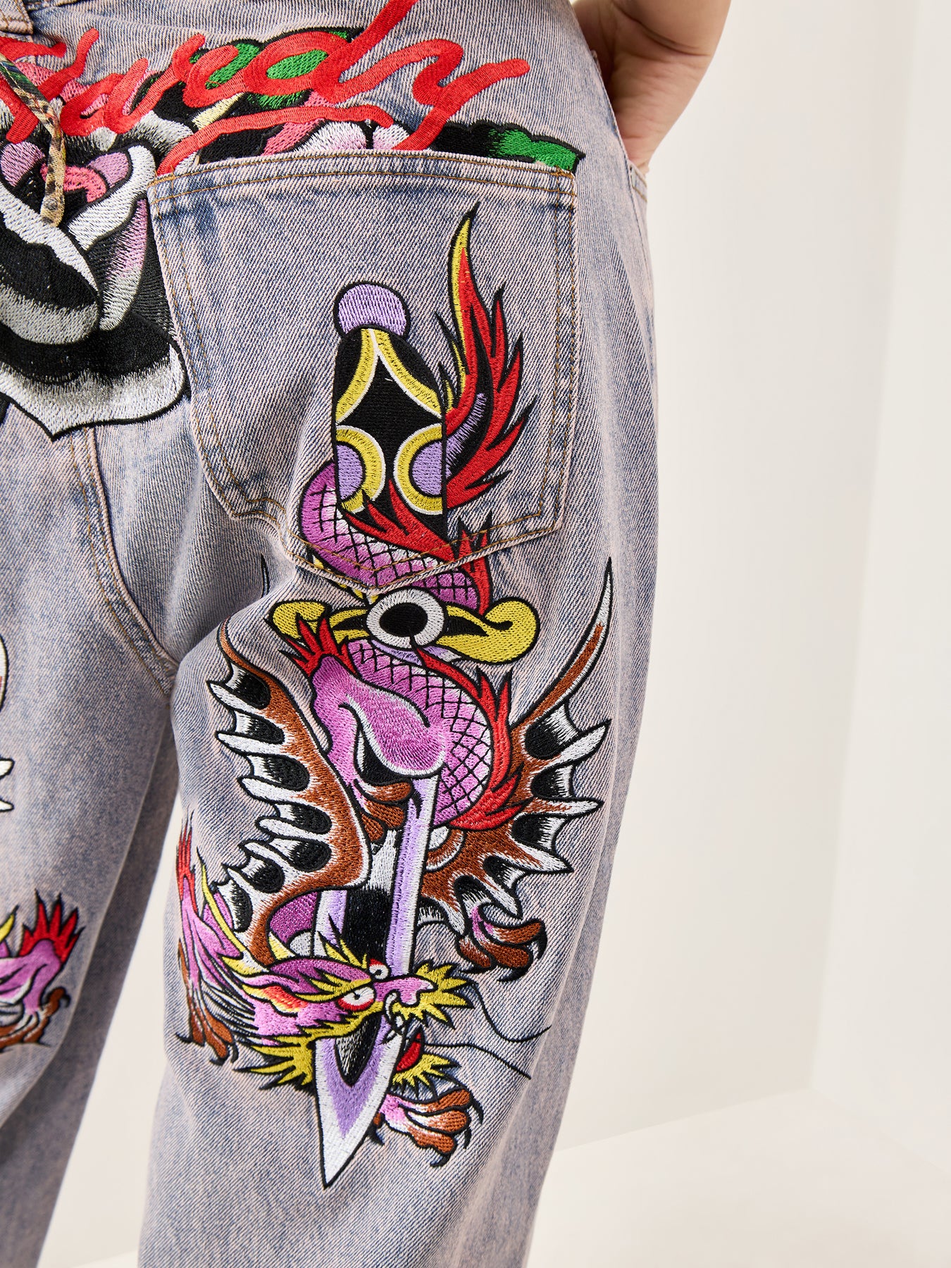 Dragon and Sword Relaxed Jeans Purple - Image 3
