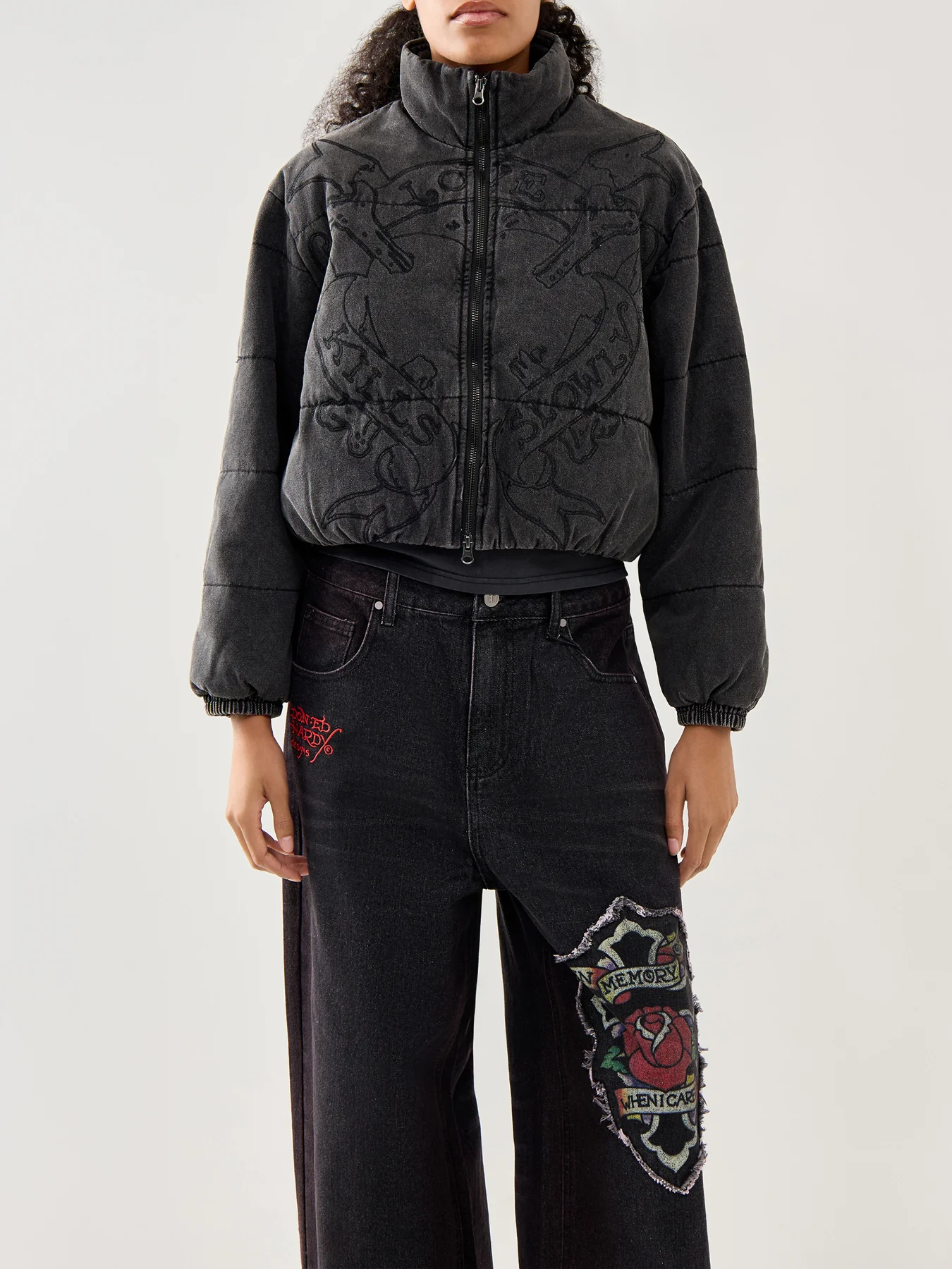 Love Kills Quilted Puffer Jacket Black - Image 4