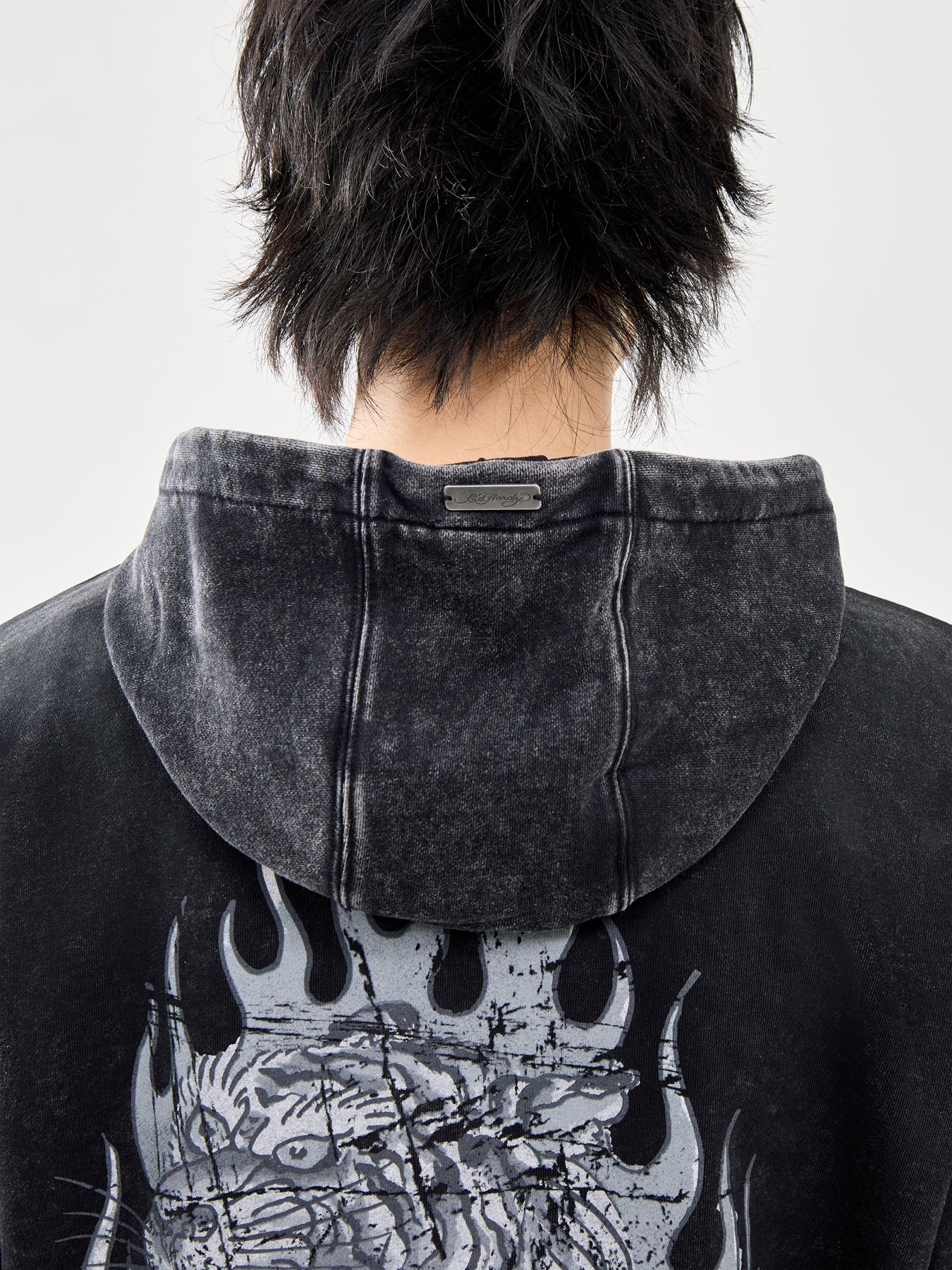 Flaming Tiger Relaxed Hoodie Black - Image 3
