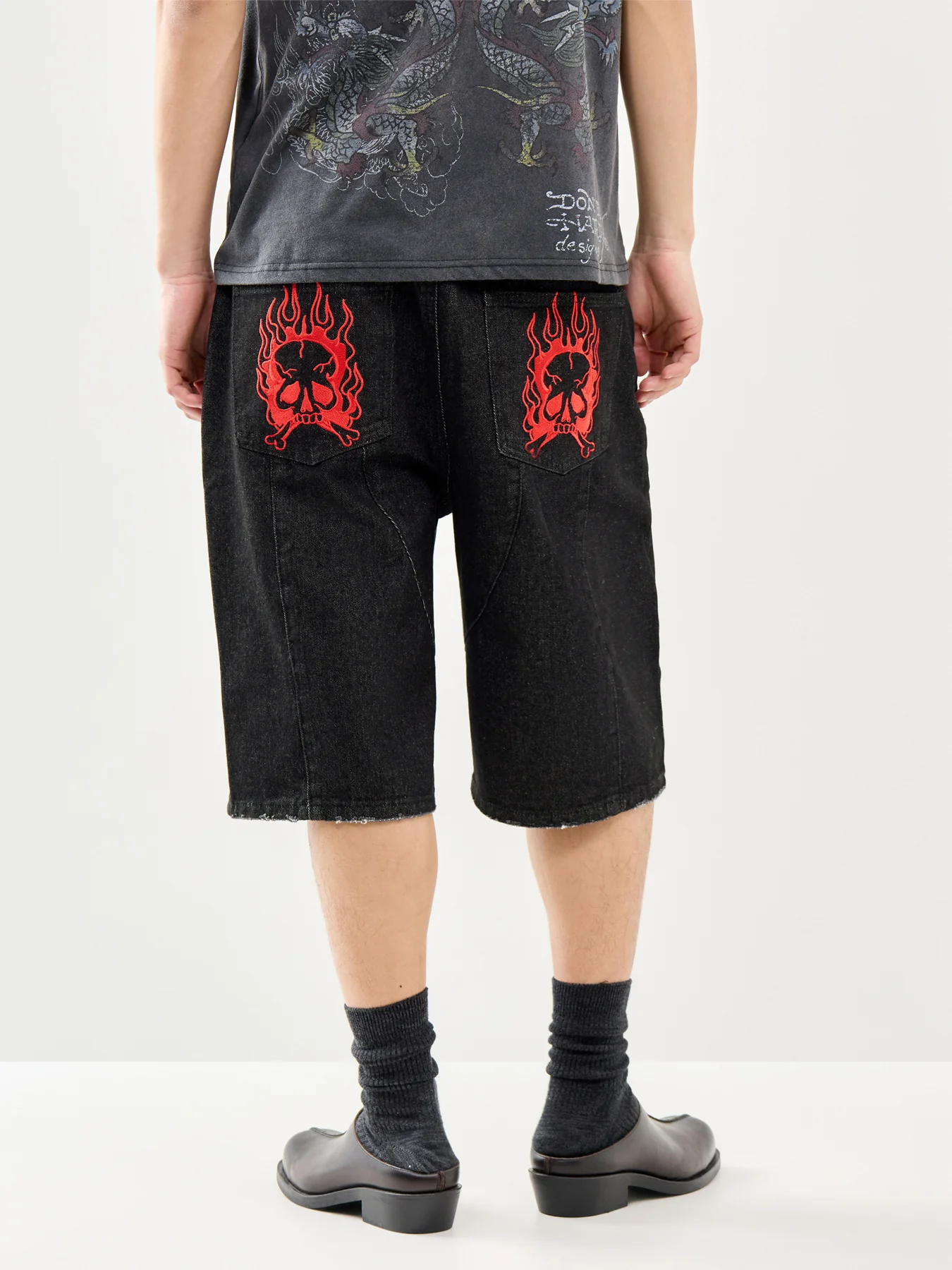 Moto Panelled Denim Jorts Black - Image 5