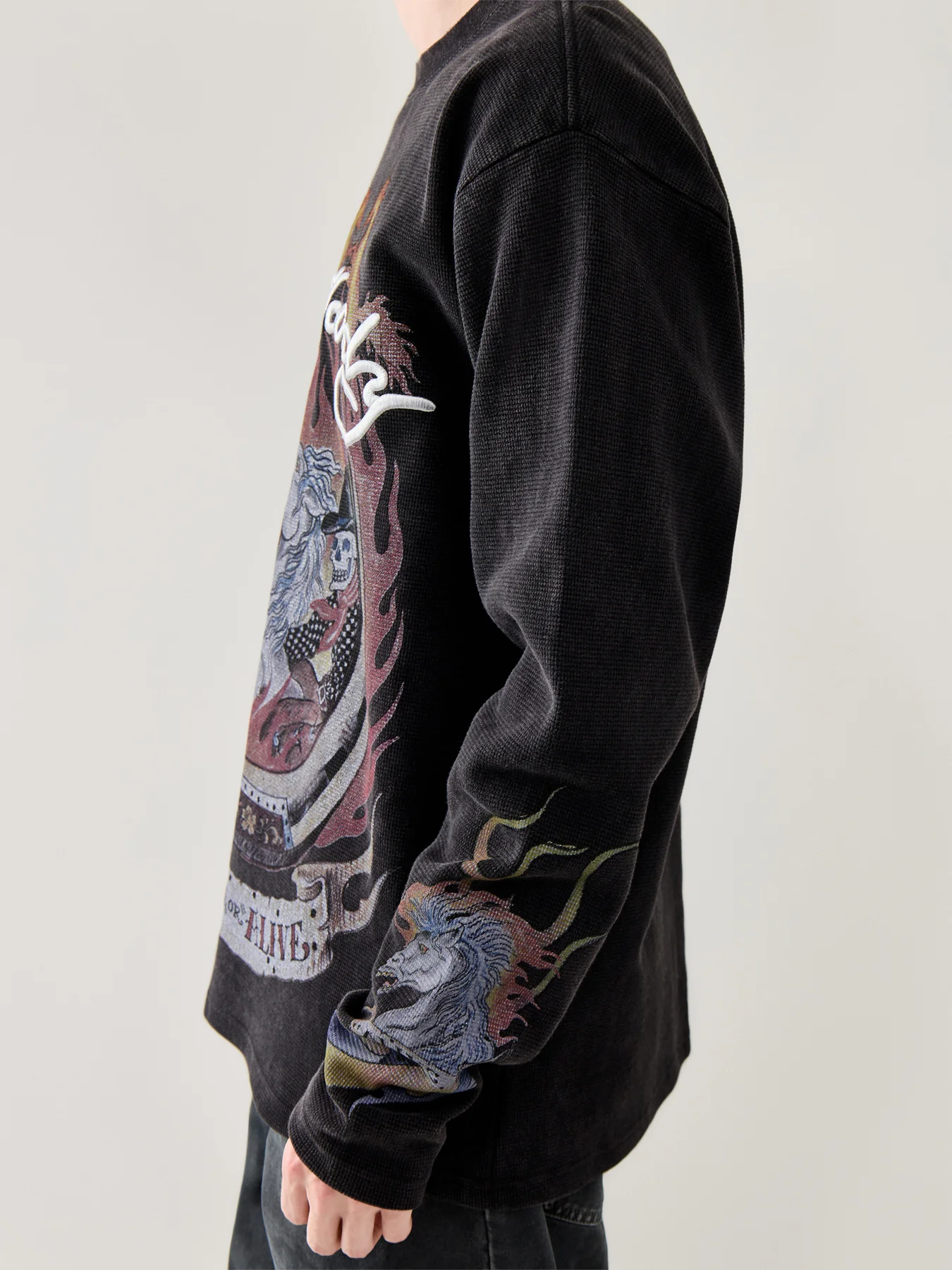 Mens Ride Into Hell Waffle Long Sleeve T-Shirt Black - Image 3