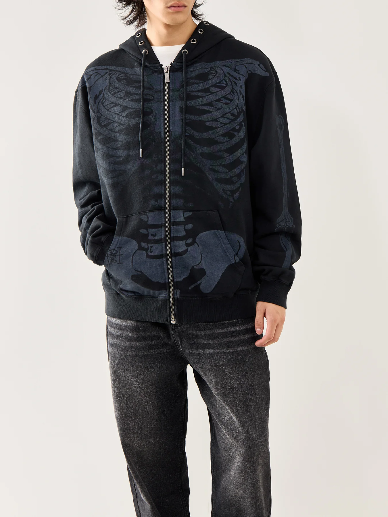 Mens Skeleton In Acid Zip Thru Hoodie - Image 4