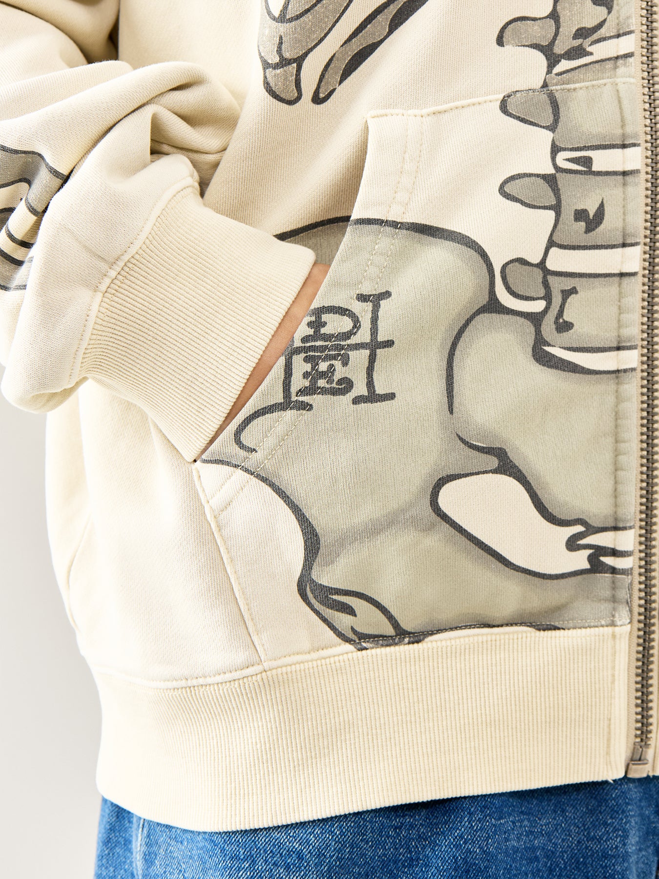 Skeleton Acid Zip Hoodie Ecru - Image 3