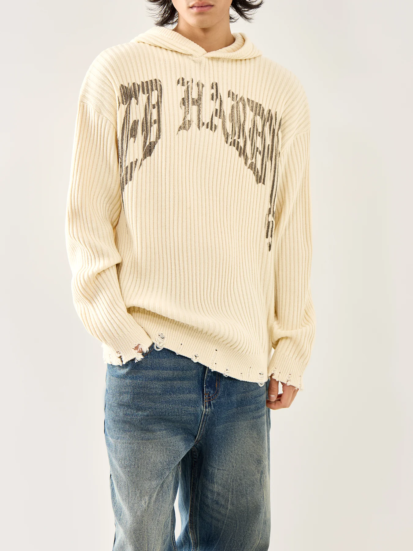 Tiger Snake Knit Hoodie Ecru - Image 4