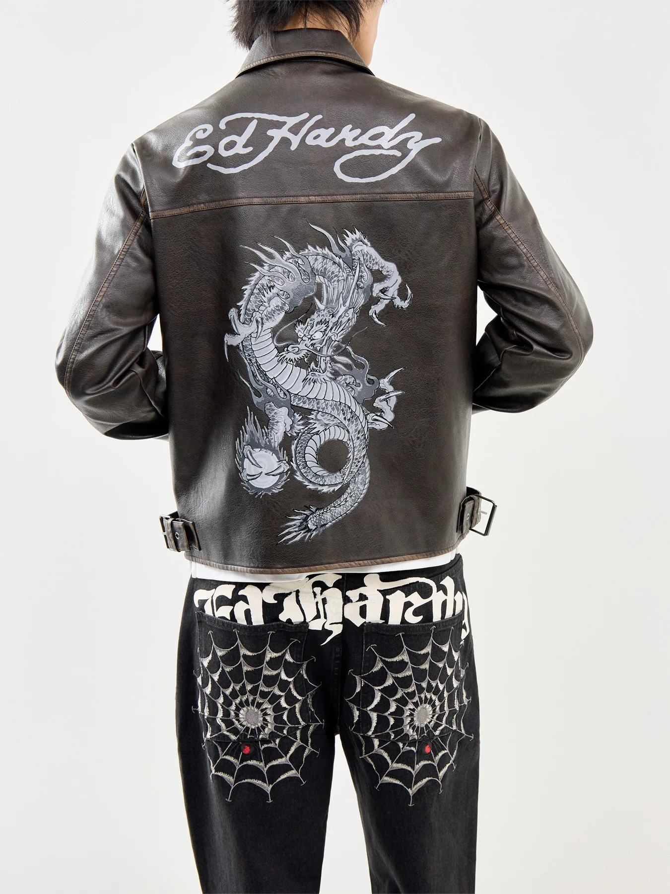 Vintage Washed Vegan Leather Motocross Jacket Brown - Image 5