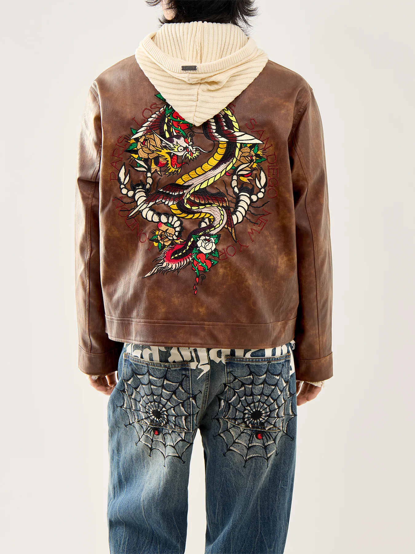 Vegan Leather Zip Jacket Brown - Image 5