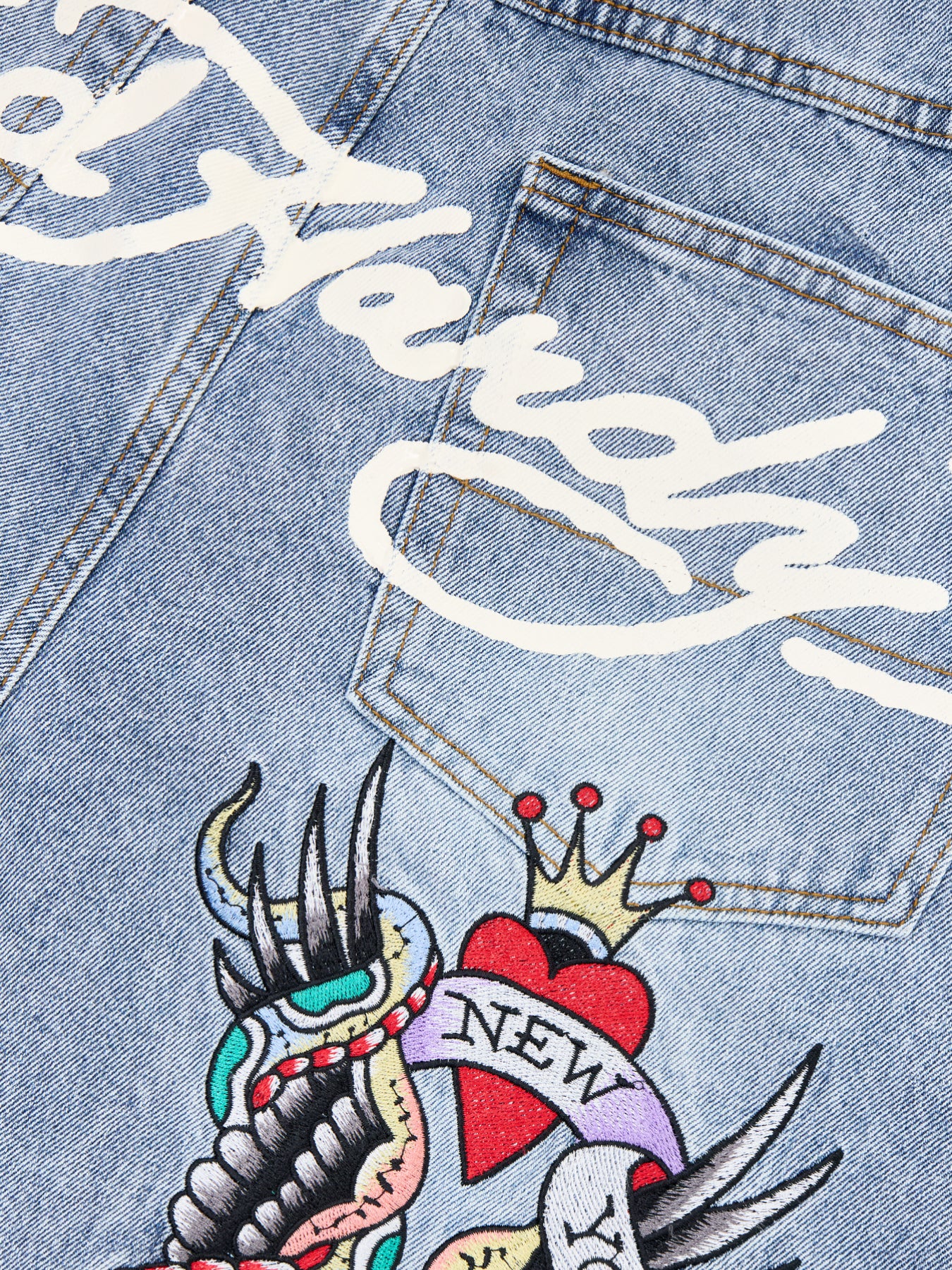 Skull Denim Jorts Blue - Image 3