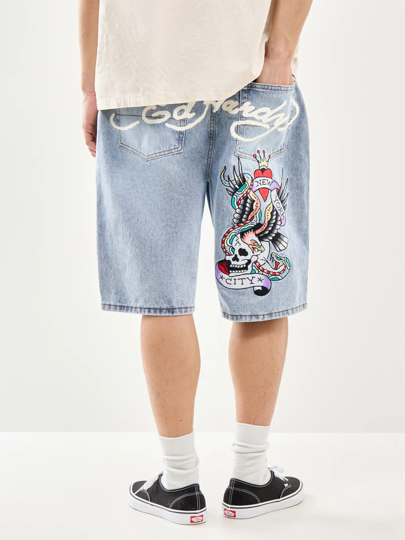 Skull Denim Jorts Blue - Image 5