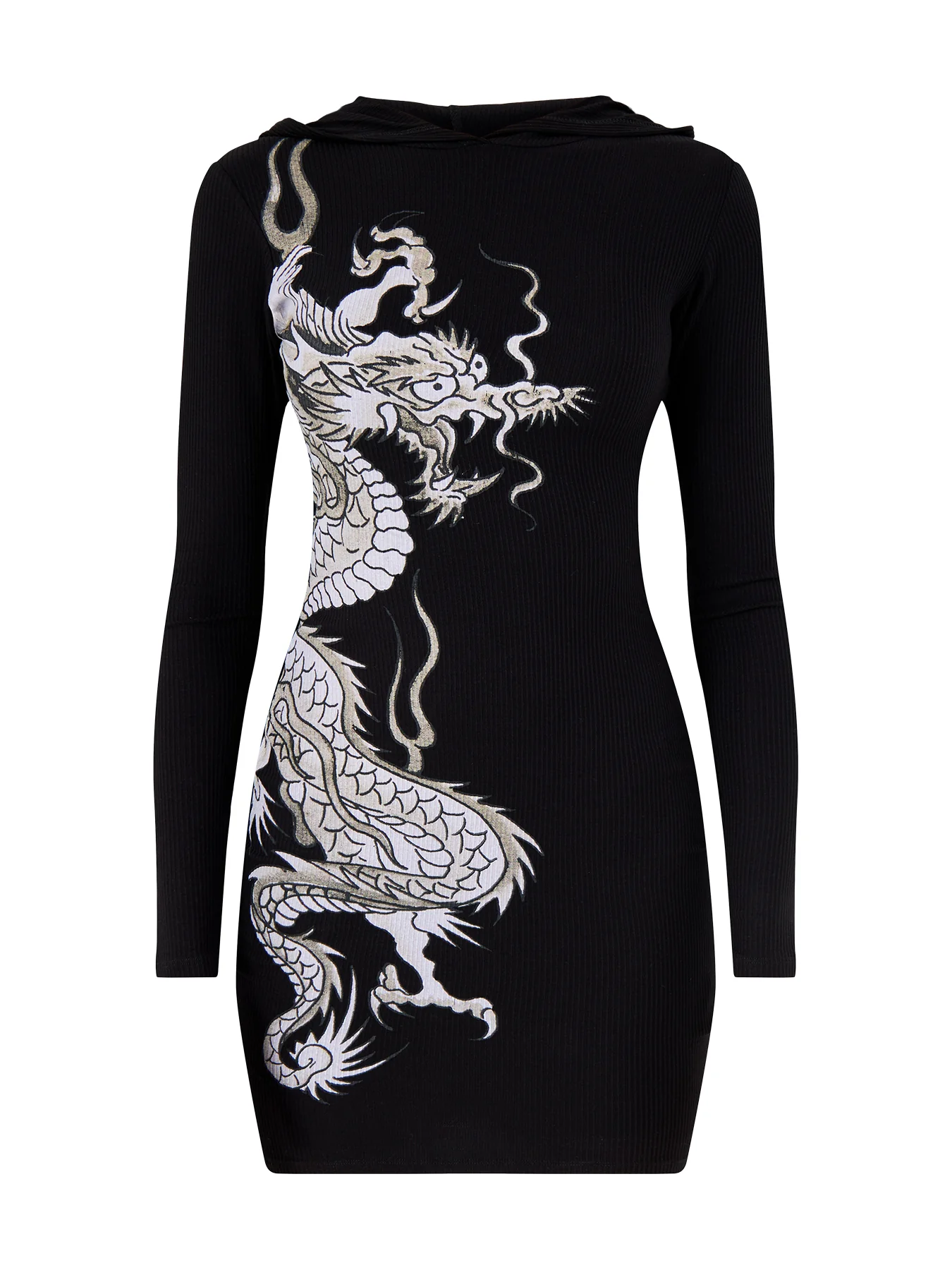Red Dragon Hoodie Dress Black