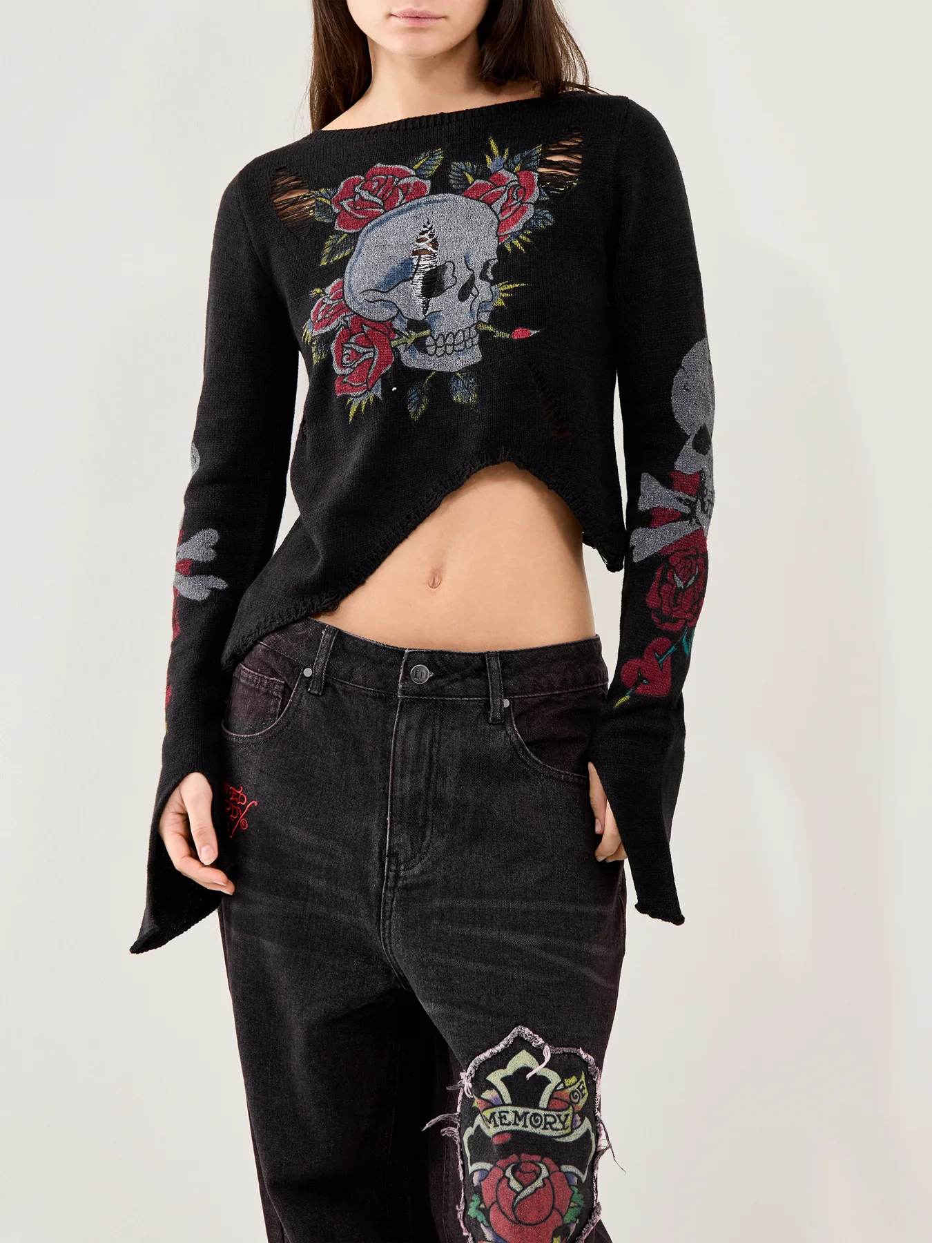 Ed Hardy Skull and Roses Distressed Knit Black - Image 4