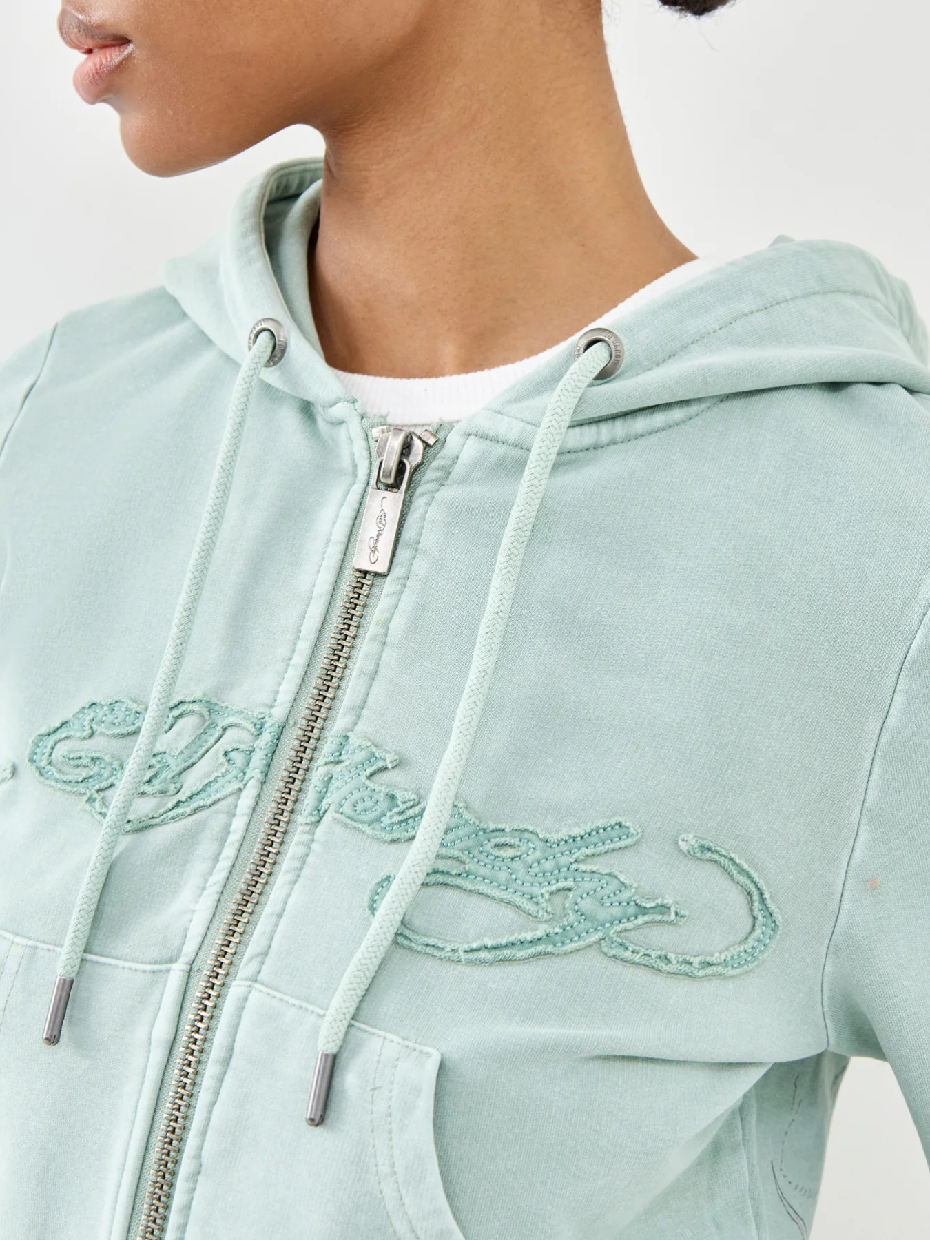 Applique Back Tattoo Cropped Hoodie Green - Image 3