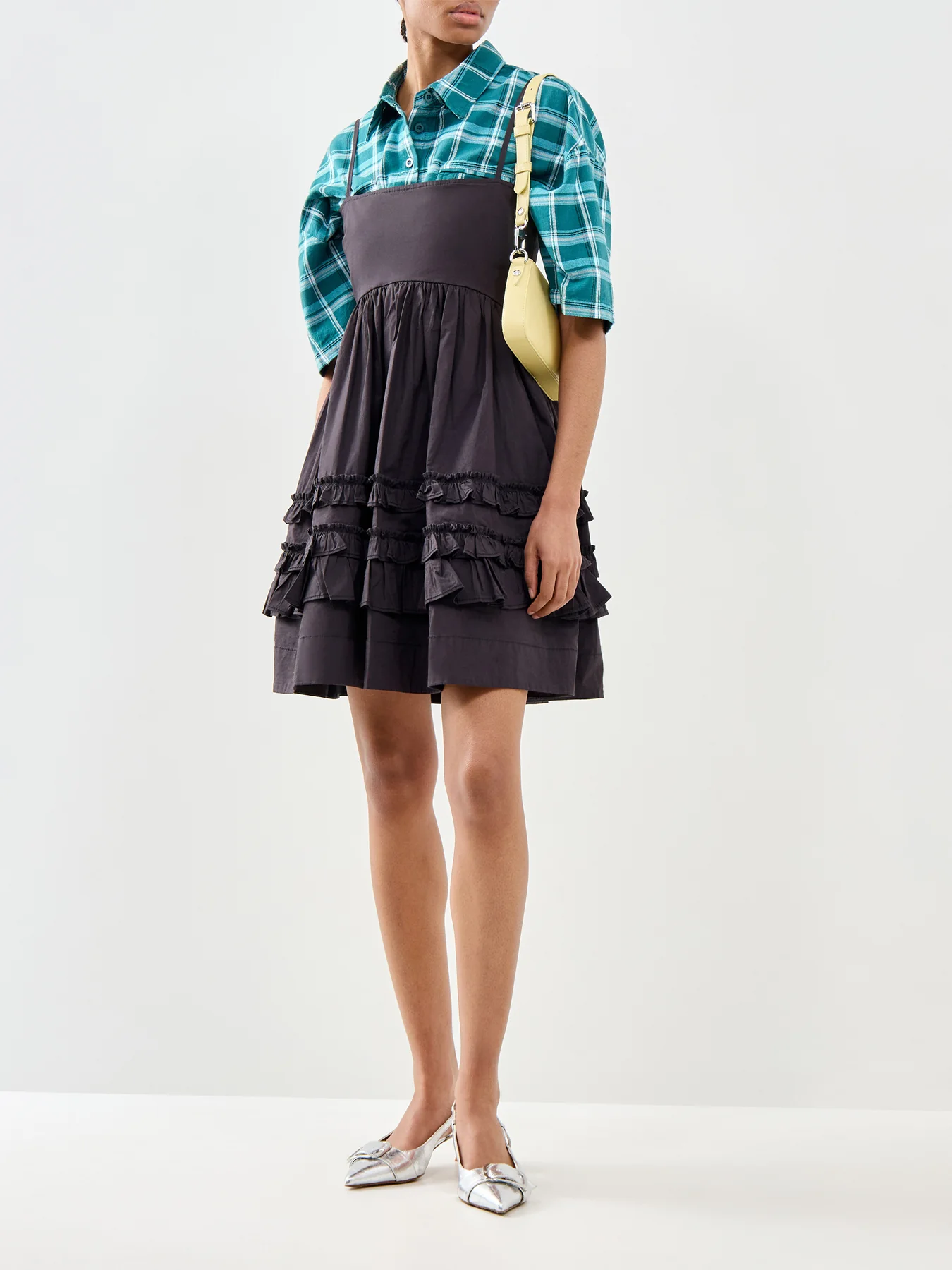 Black Roses Cropped Relaxed Camp Shirt Green - Image 2
