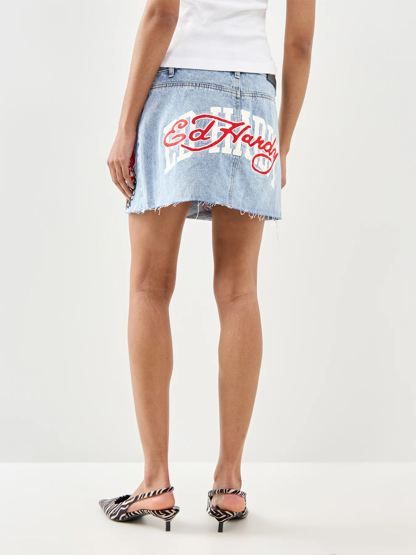 Multi Badge Tattoo Denim Mini Skirt Blue - Image 5