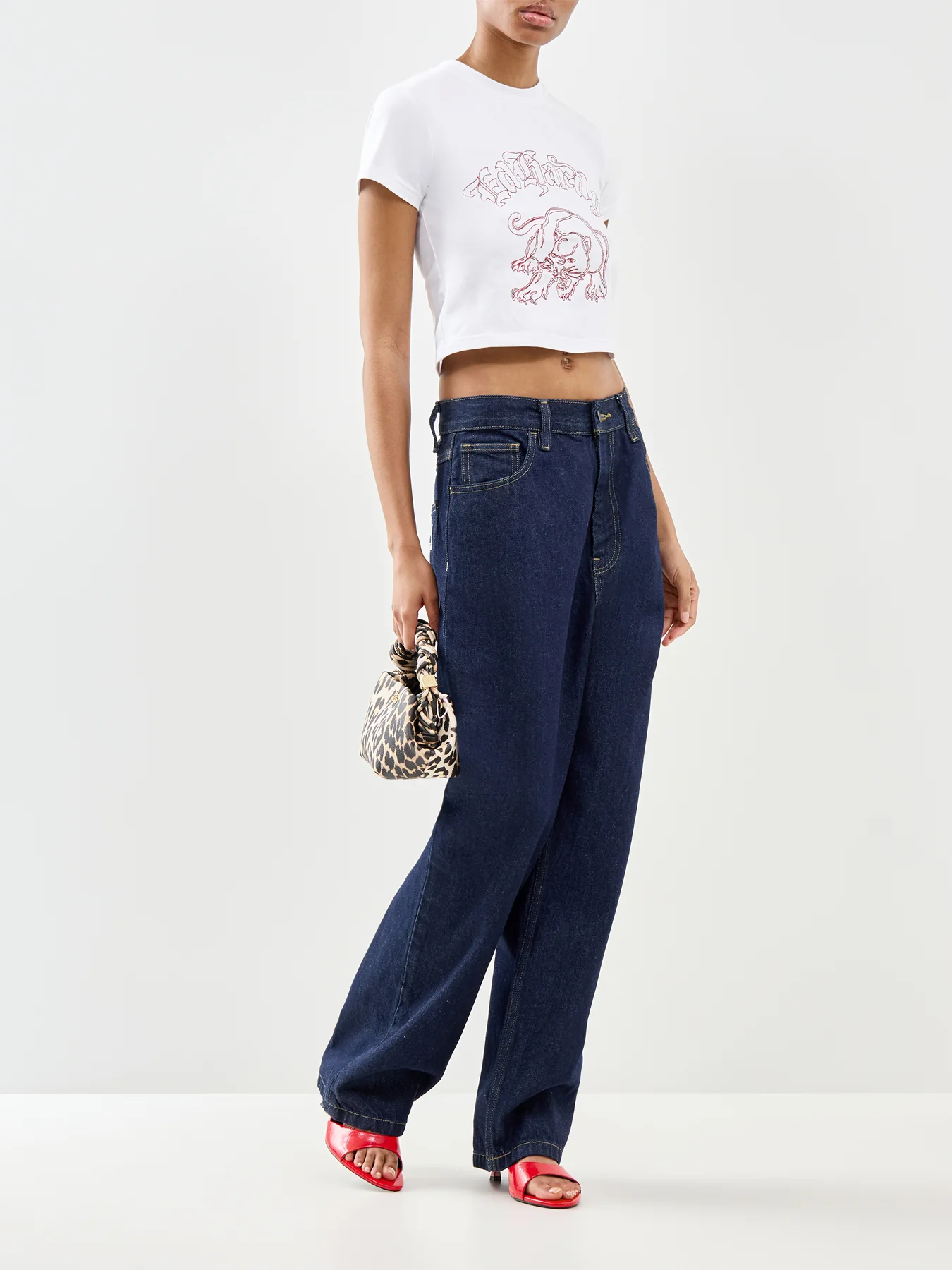 Panther Embroidered Baby Tee White - Image 2