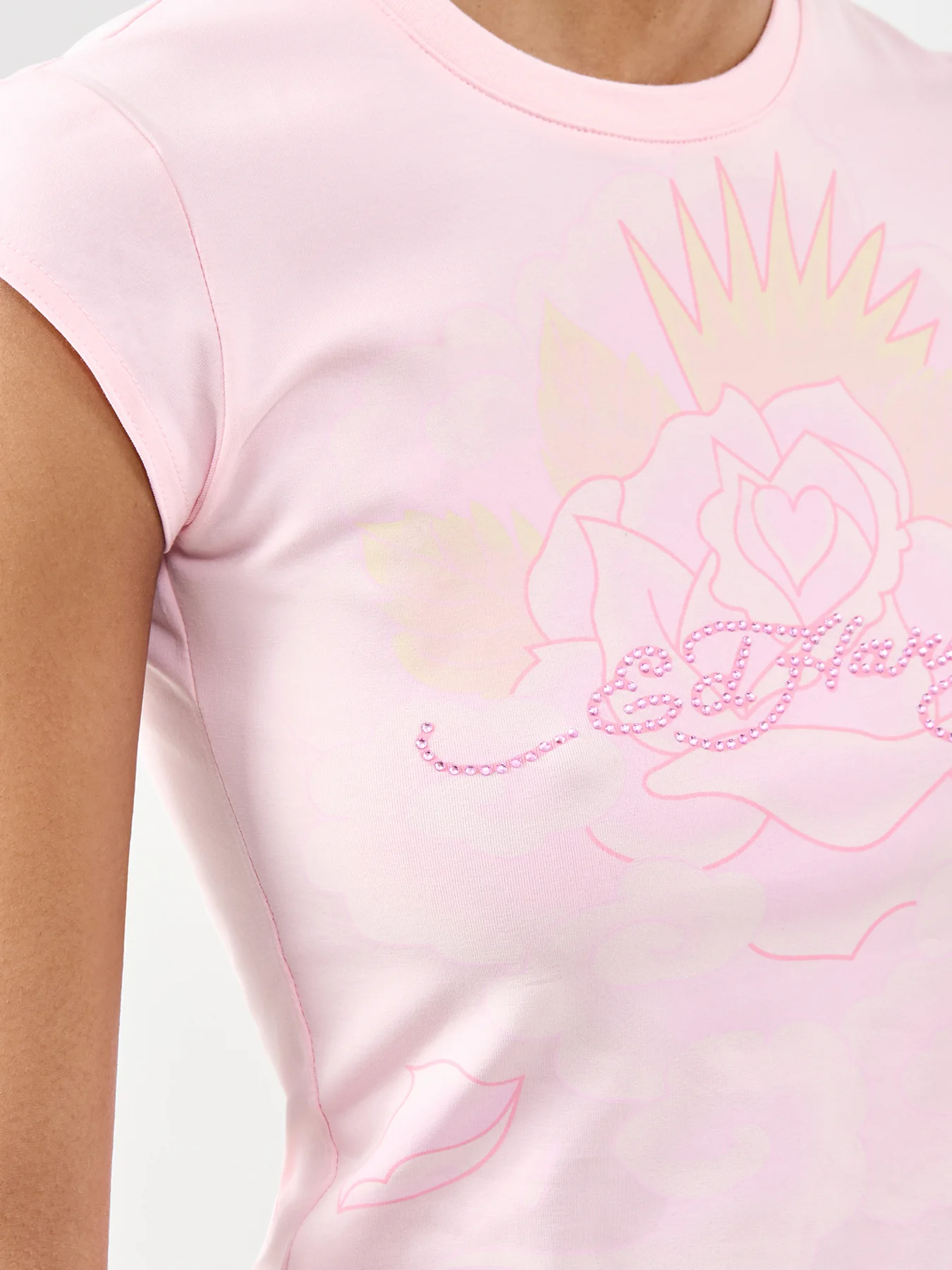 Rainbow and Sunshine Diamante Cap Sleeve Tee Pink - Image 3