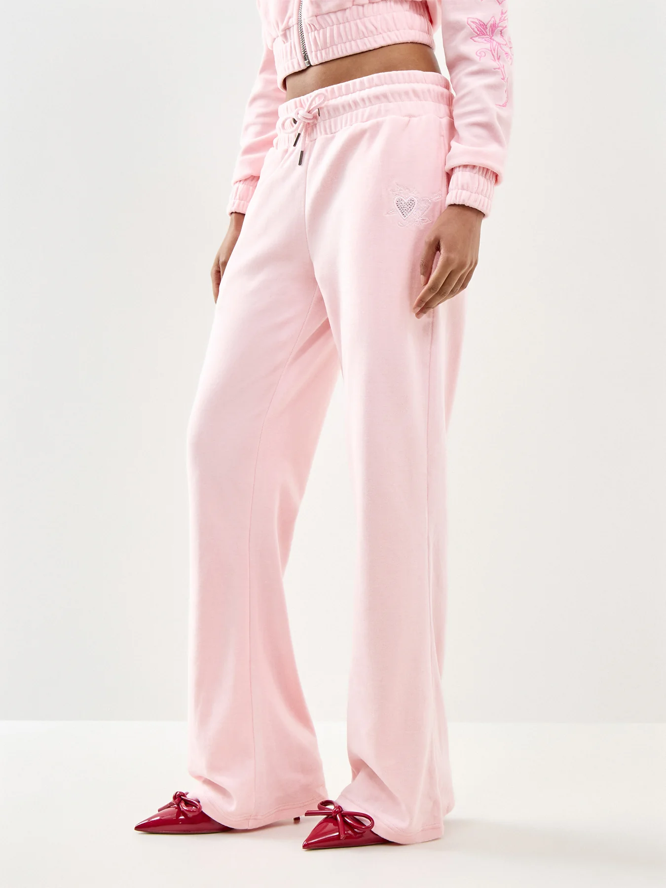 Love and Thorns Diamante Velour Joggers Pink - Image 4