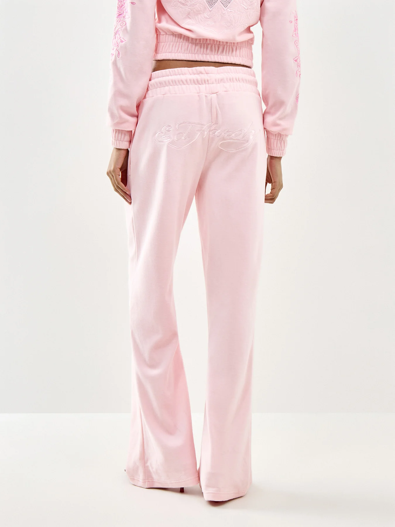 Love and Thorns Diamante Velour Joggers Pink - Image 5
