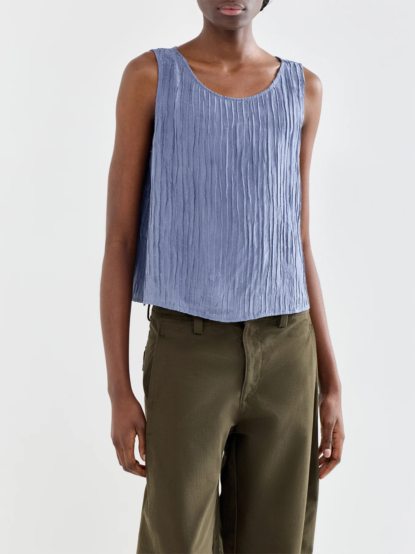 Ballet Neck Silk Shell Top Blue - Image 4