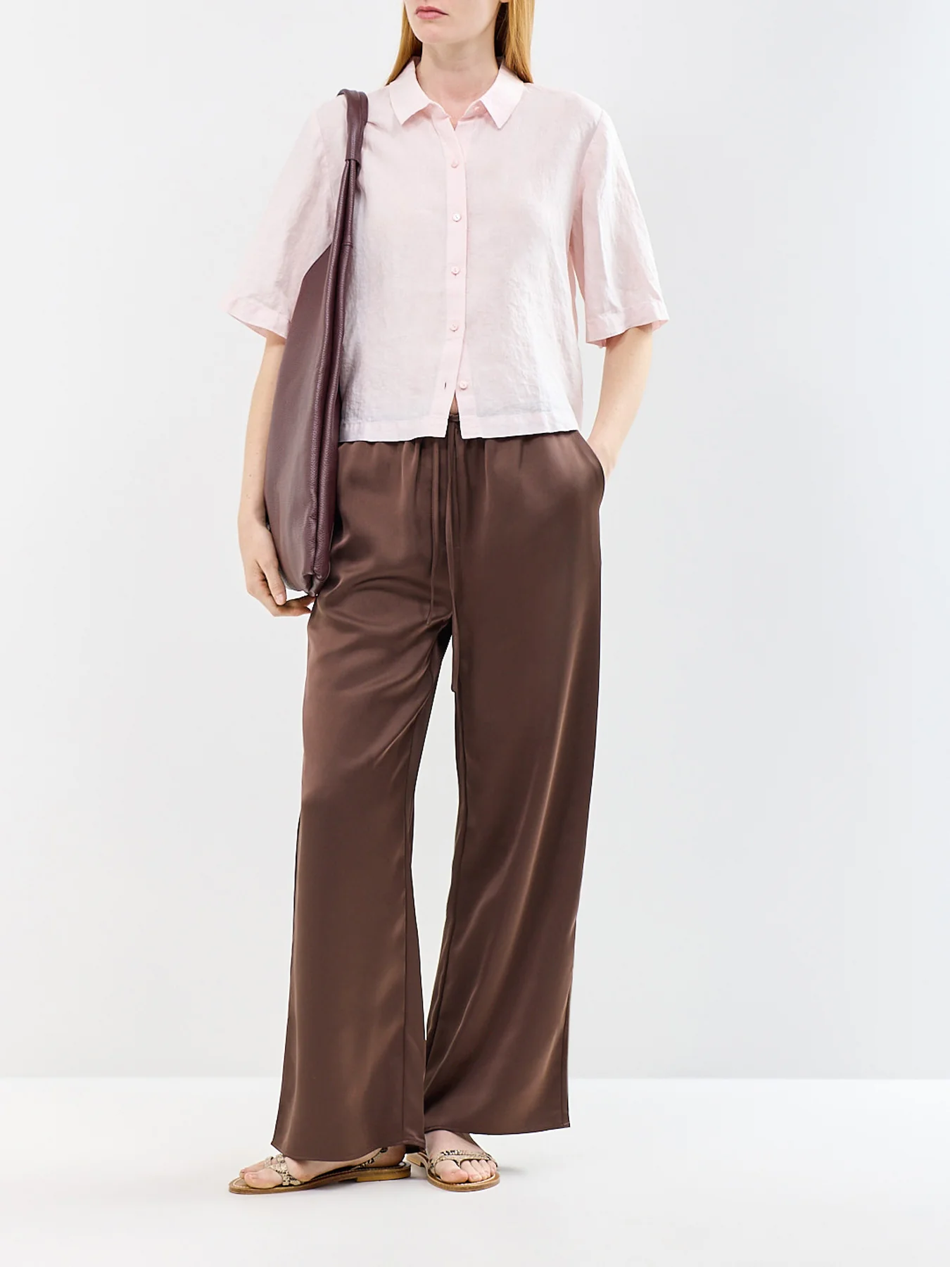 Classic Collar Elbow Sleeve Shirt Pink - Image 2