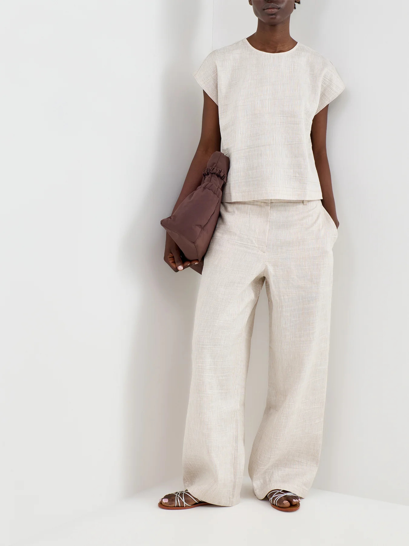 High Waisted Wide Leg Trousers Beige - Image 2