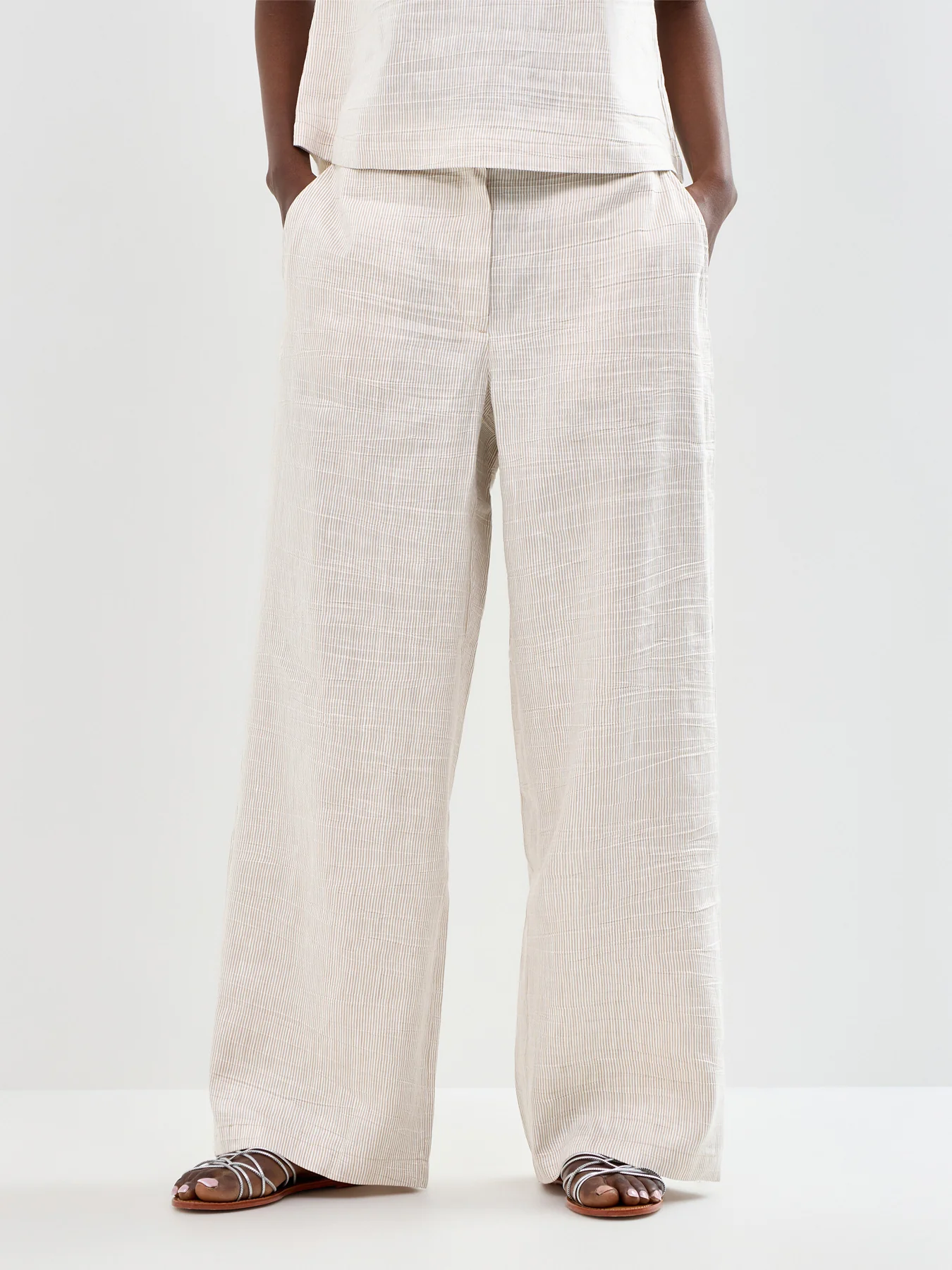 High Waisted Wide Leg Trousers Beige - Image 4