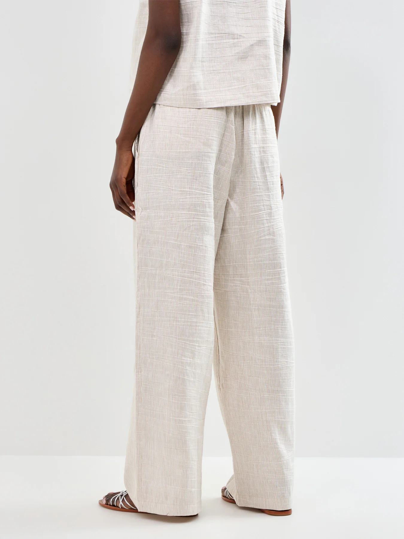 High Waisted Wide Leg Trousers Beige - Image 5