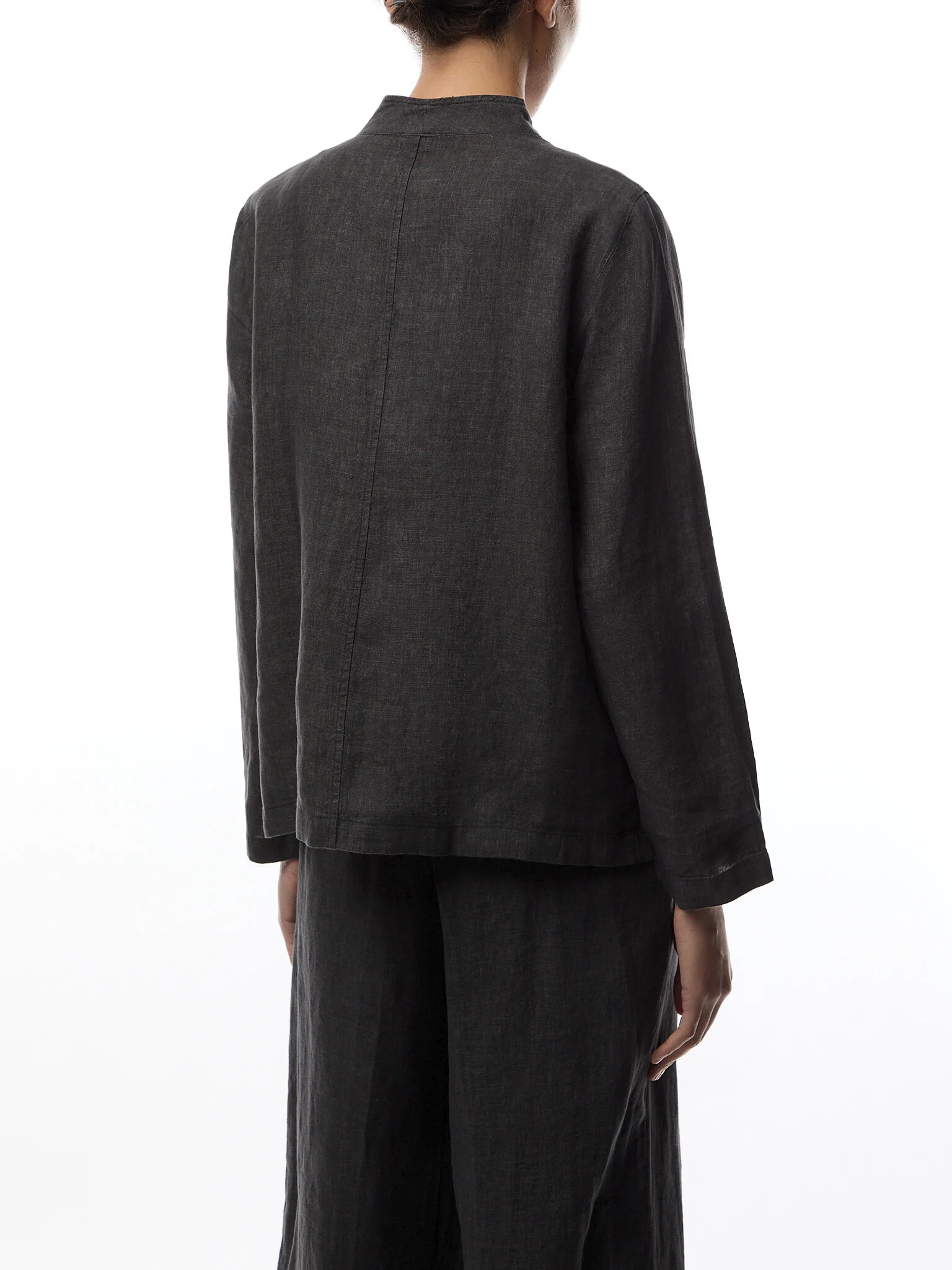 High Waisted Pleated Linen Trousers Grey - Image 5