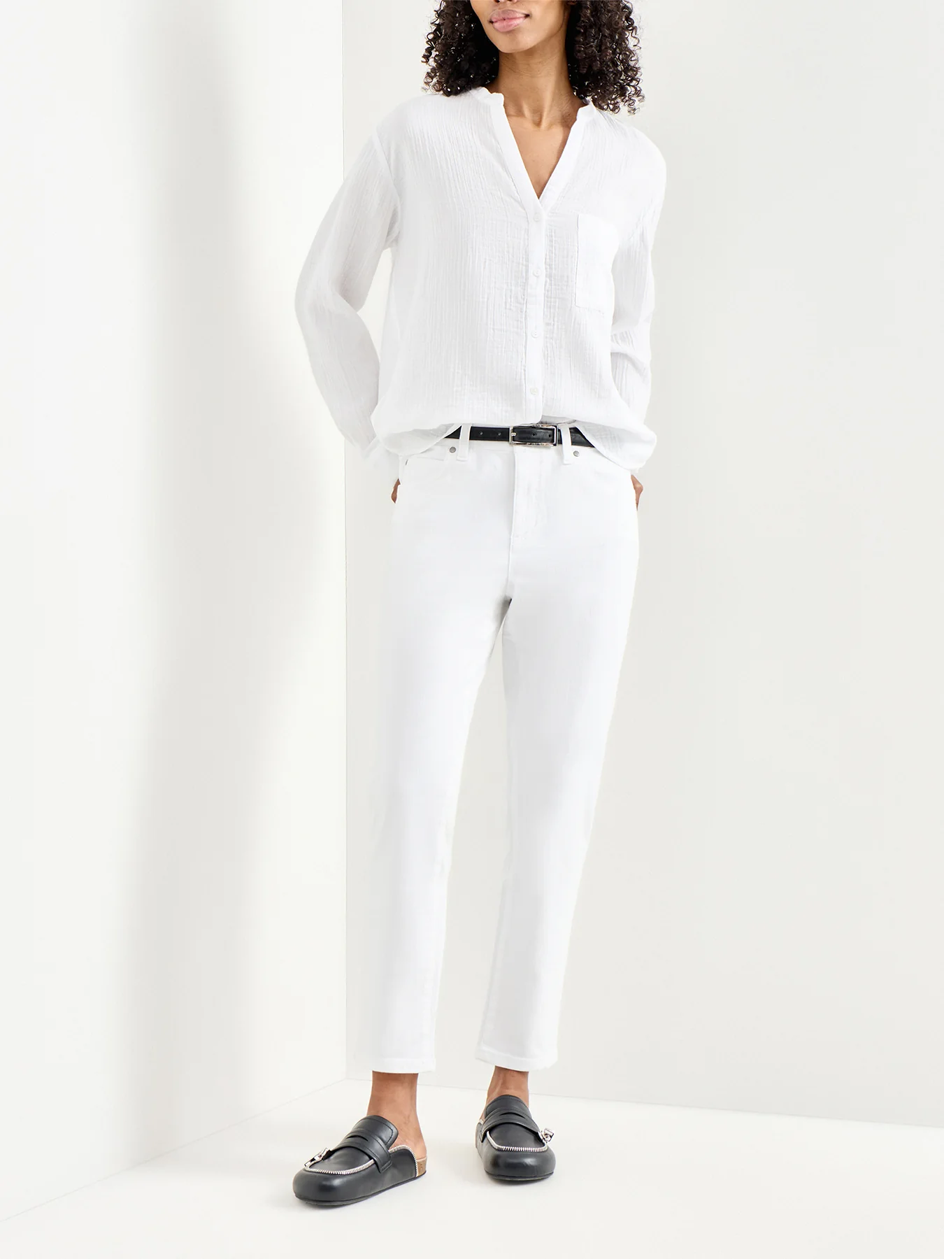 Mandarin Collar Cut Away Shirt White - Image 2