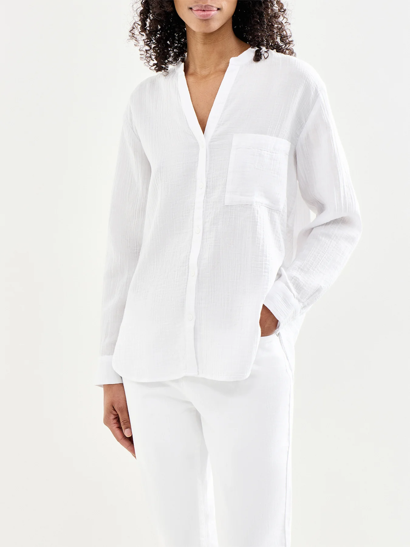 Mandarin Collar Cut Away Shirt White - Image 4
