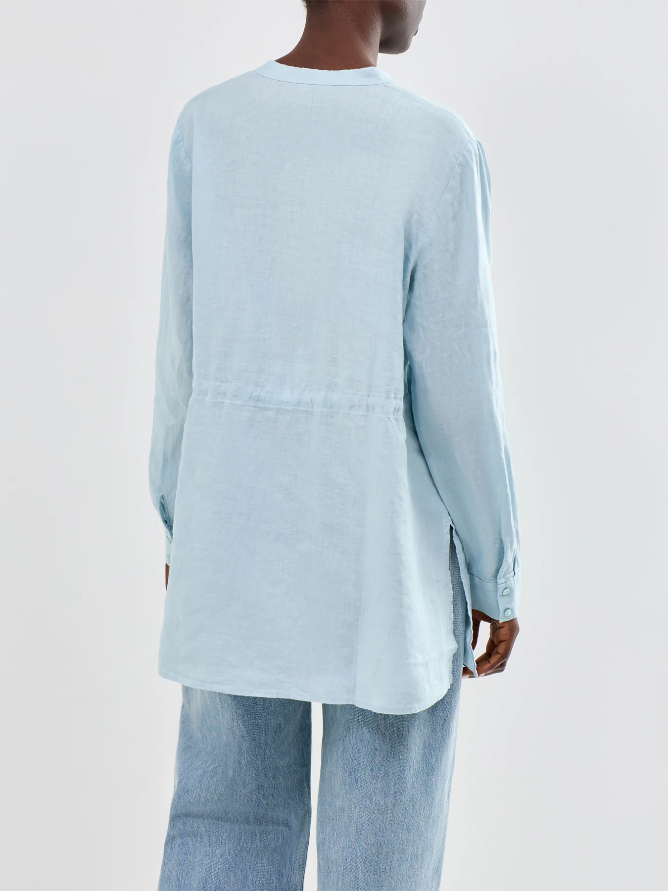 Mandarin Collar Long Shirt Blue - Image 5