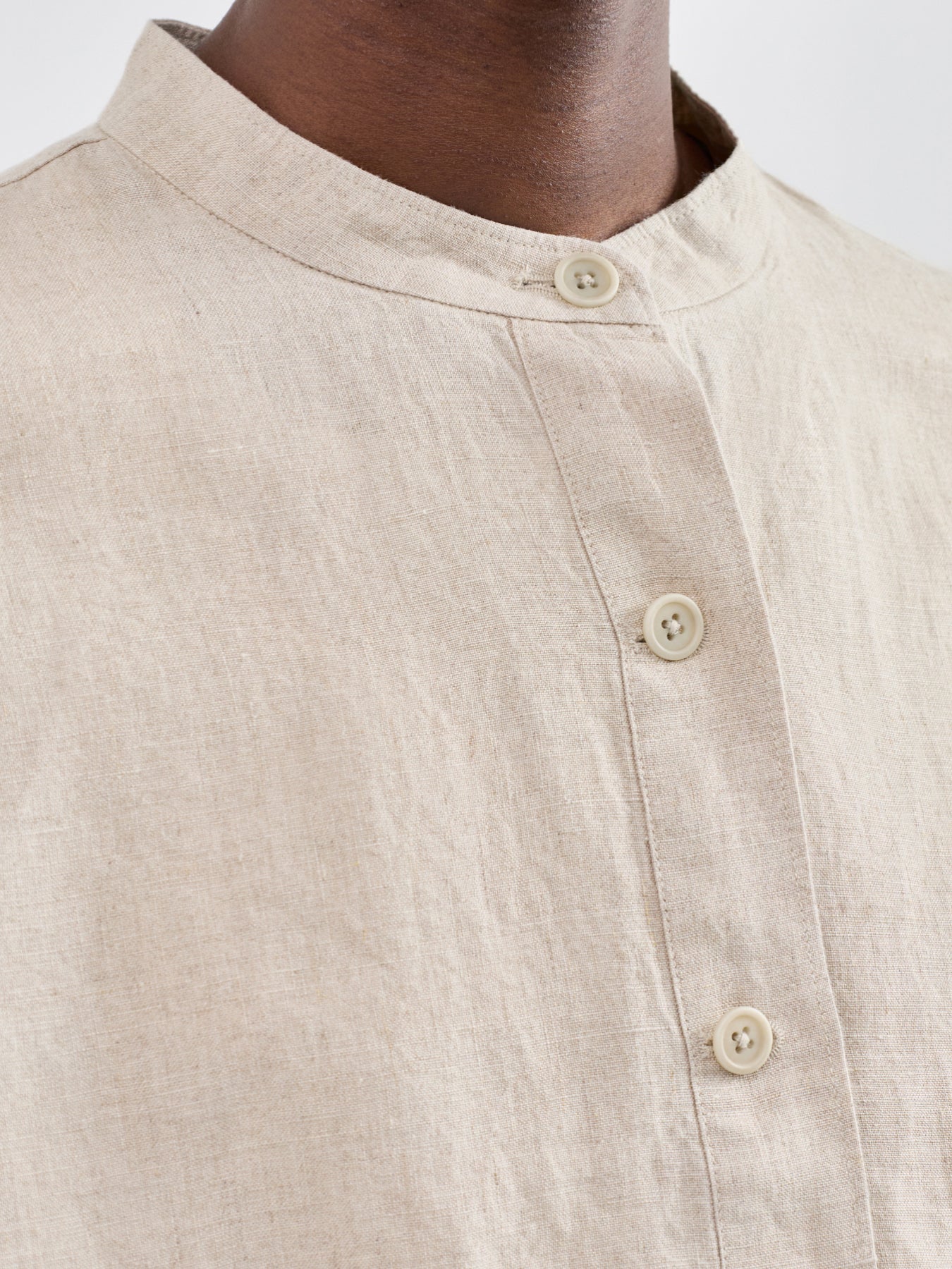 Mandarin Collar Shirt Jacket Beige - Image 3