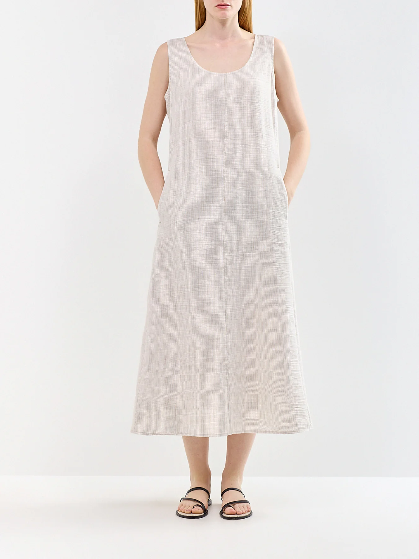 Scoop Neck Midi Dress Beige - Image 4