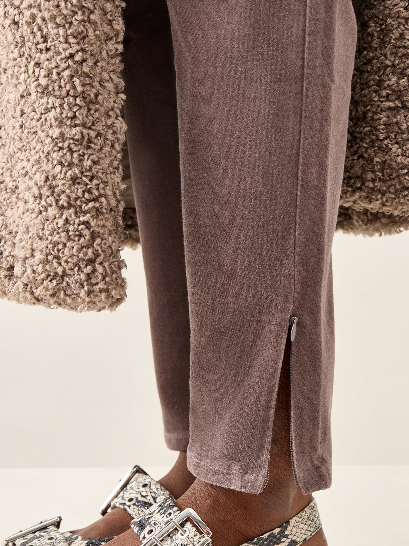 Slim Ankle Pant with Zip Beige - Image 3