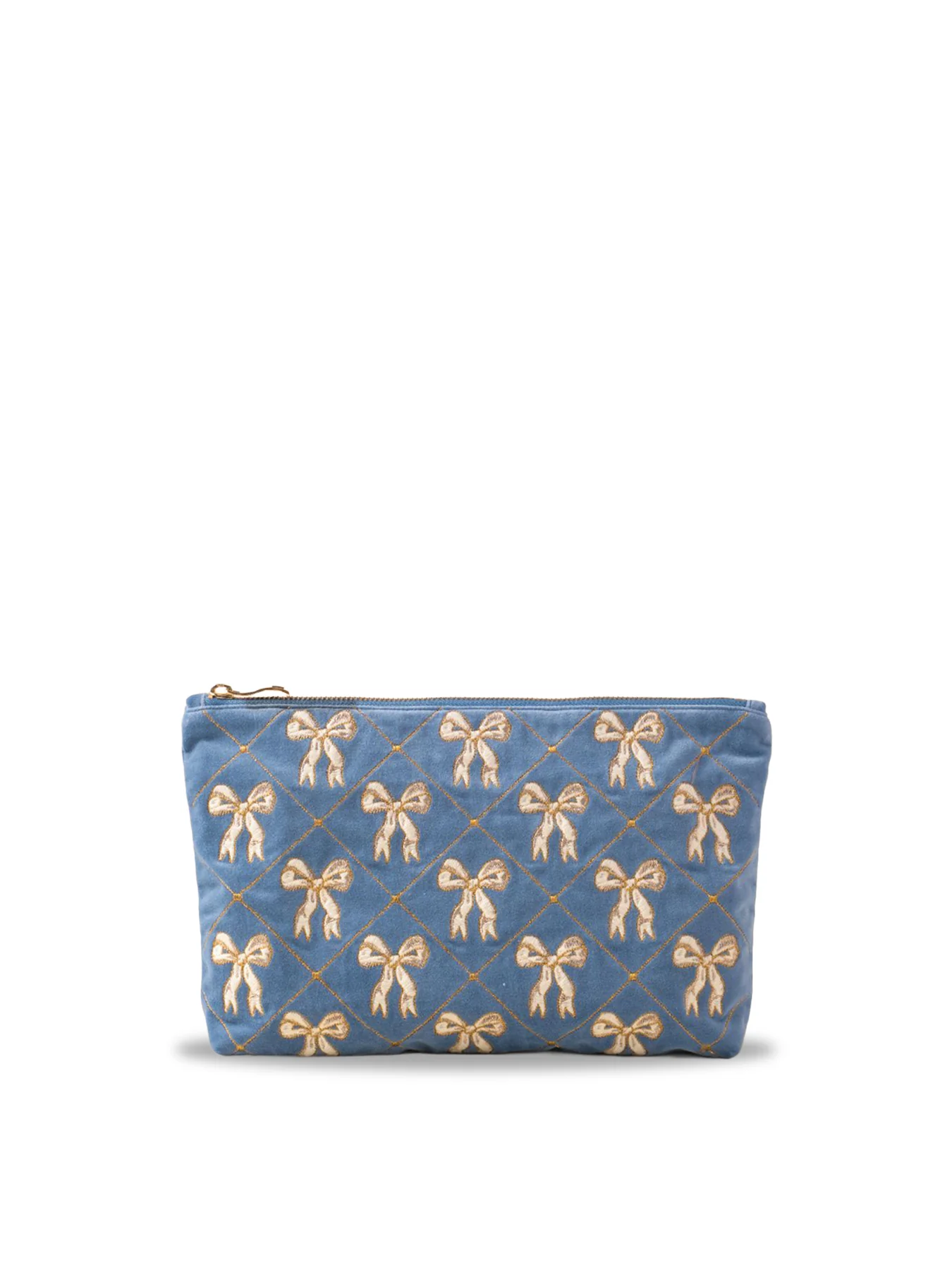 Lattice Bows Velvet Everyday Pouch Dusky Blue