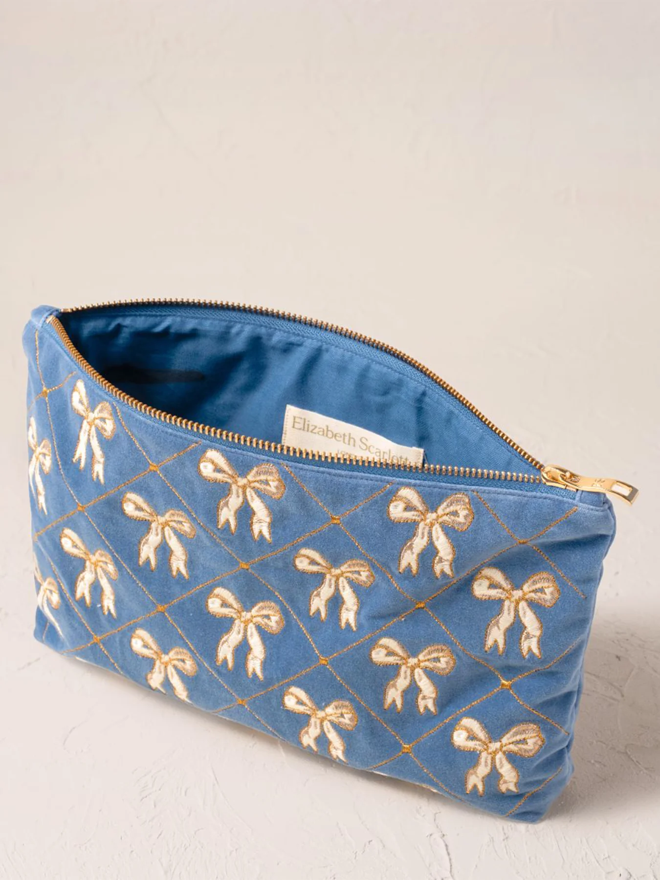 Lattice Bows Velvet Everyday Pouch Dusky Blue - Image 2