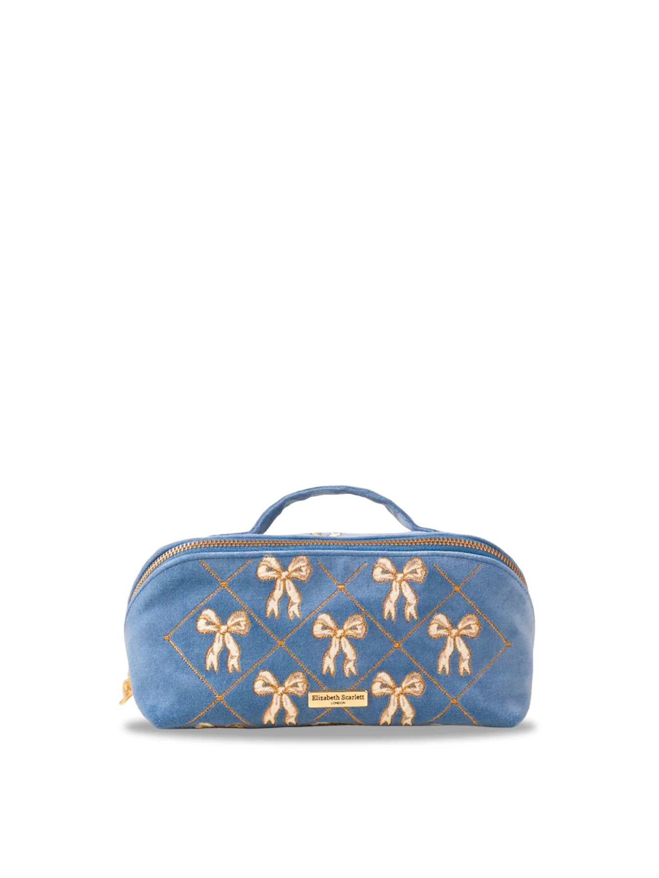 Lattice Bows Velvet Open Flat Makeup Bag Dusky Blue