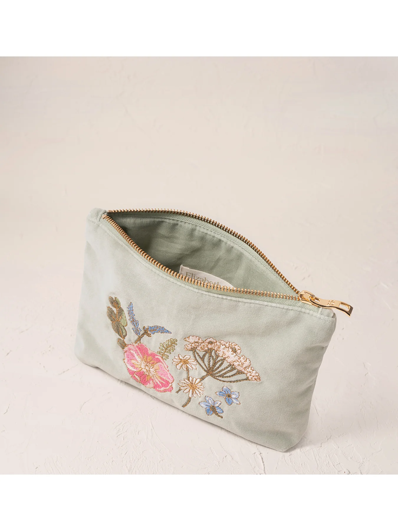 Pressed Flowers Velvet Mini Pouch Sage - Image 2