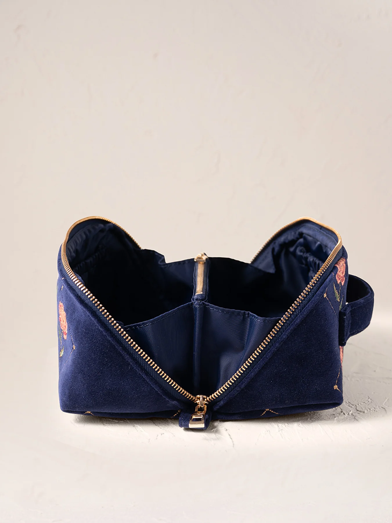 Rose Velvet Open Flat Makeup Bag Navy - Image 3