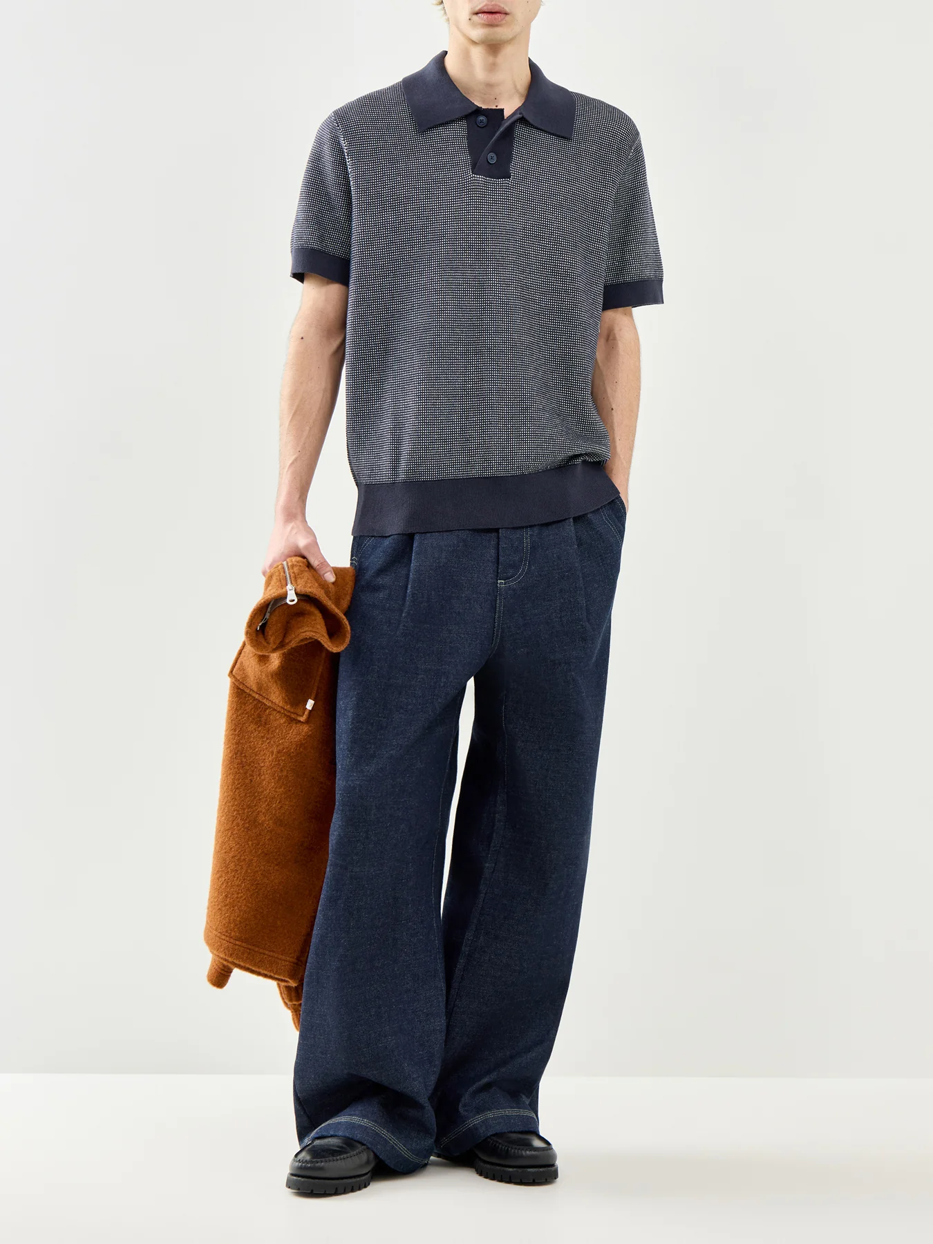 Knitted Polo Shirt Navy - Image 2