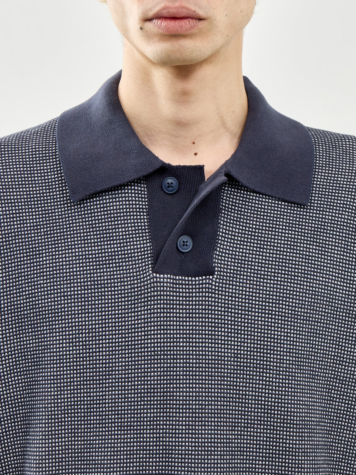 Knitted Polo Shirt Navy - Image 3