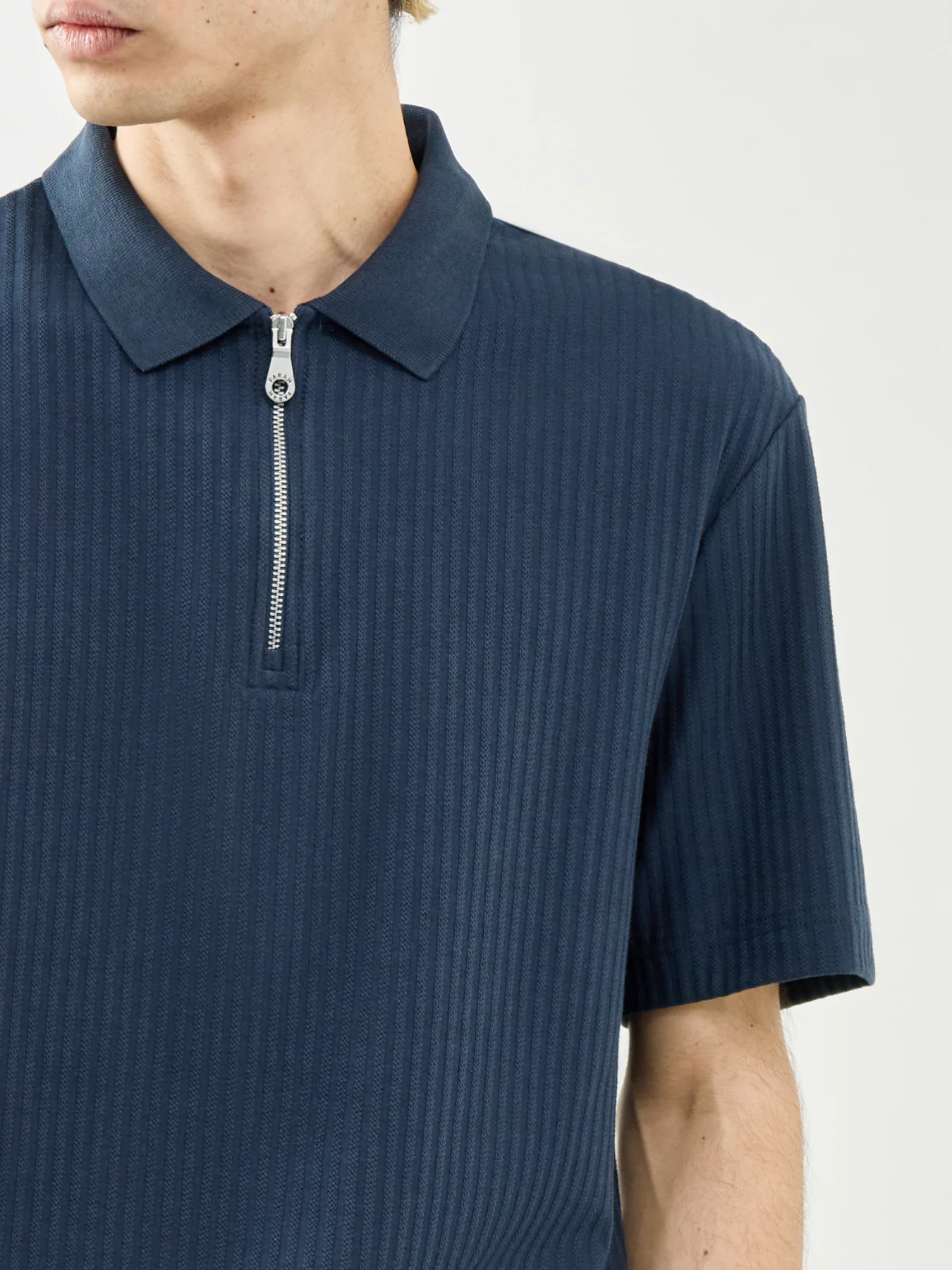 Zip Polo Shirt Navy - Image 3