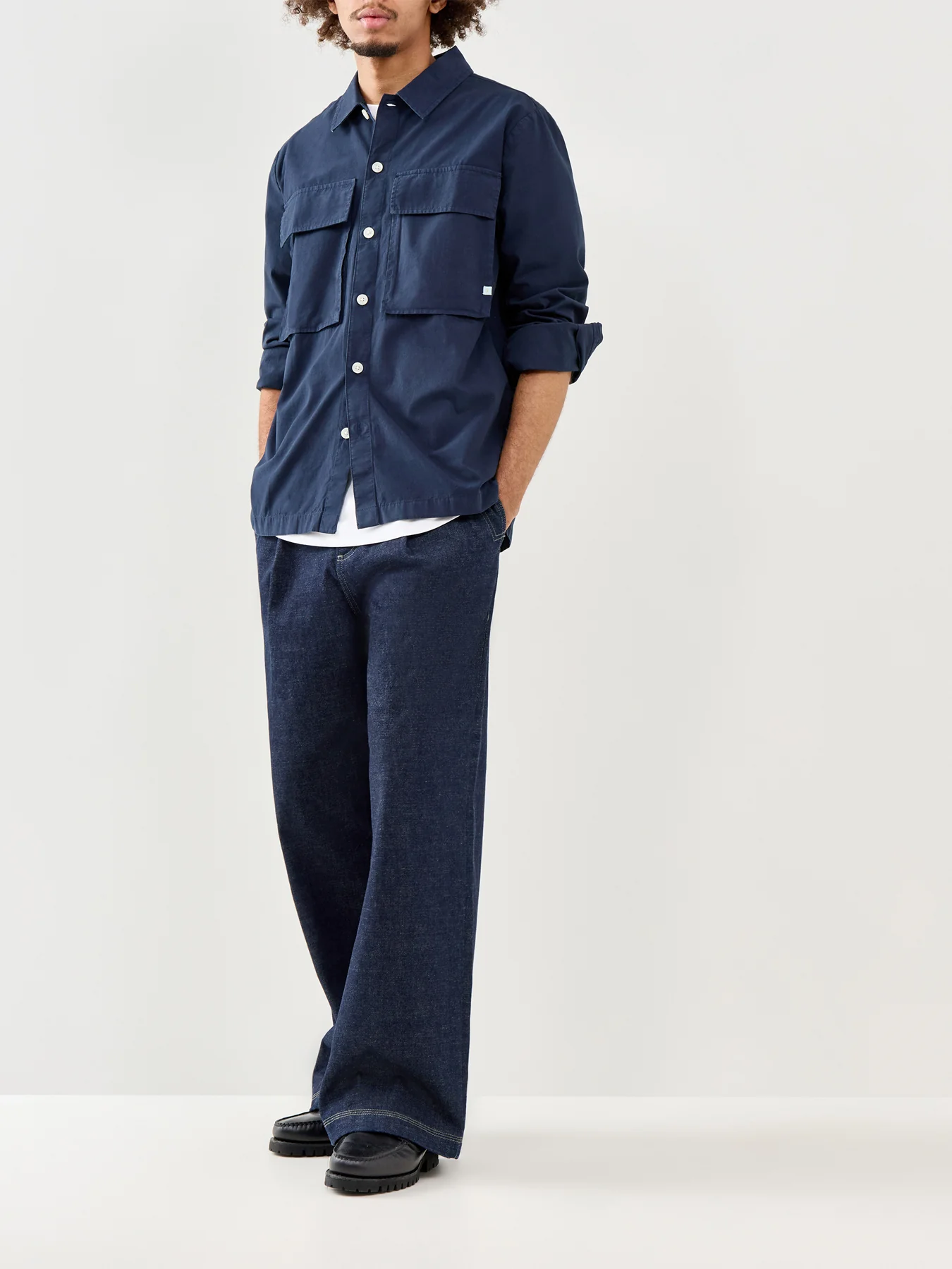 Cotton Long Sleeve Shirt Navy - Image 2