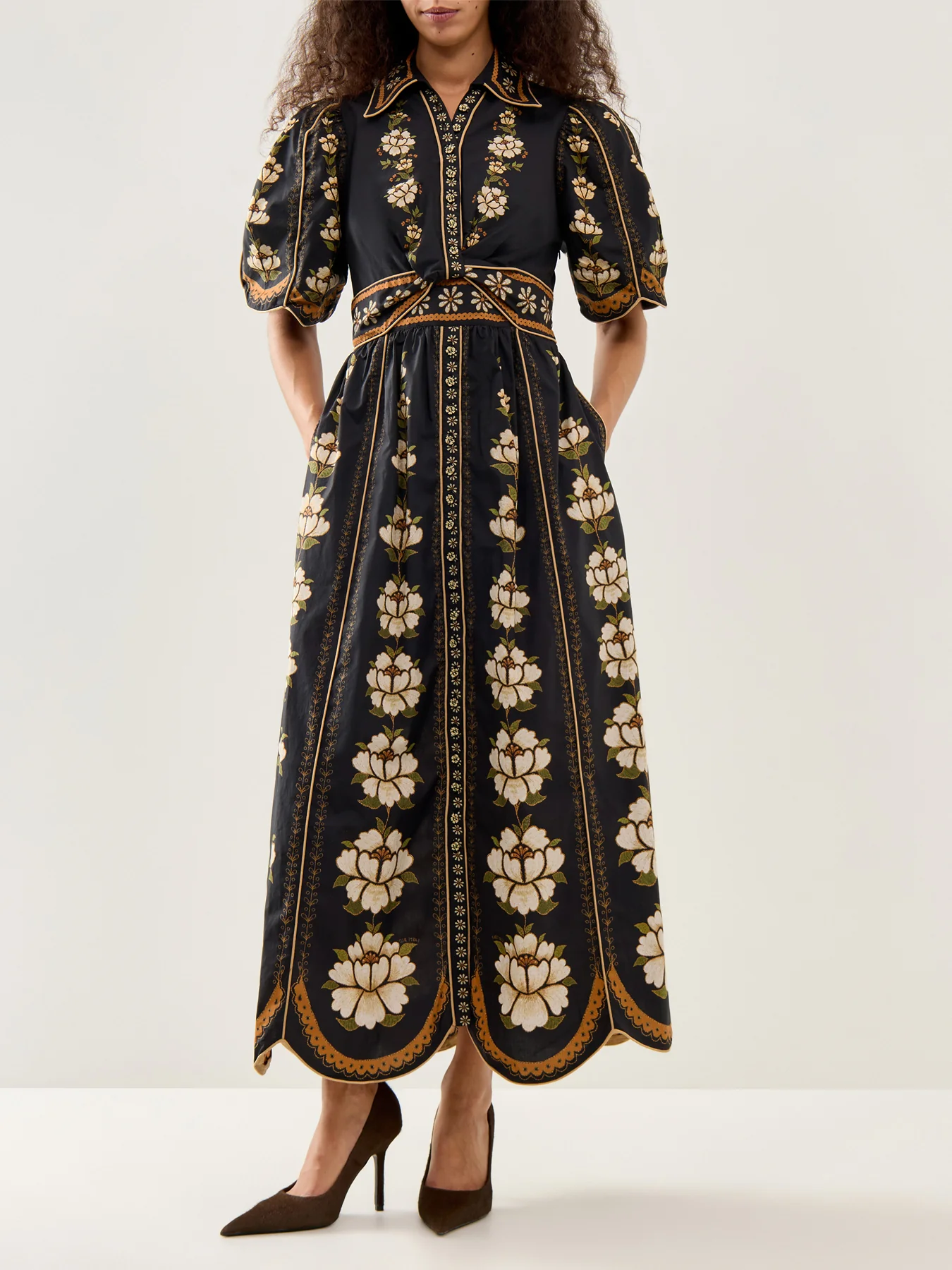 Embroidered Flowers Midi Dress Black - Image 4