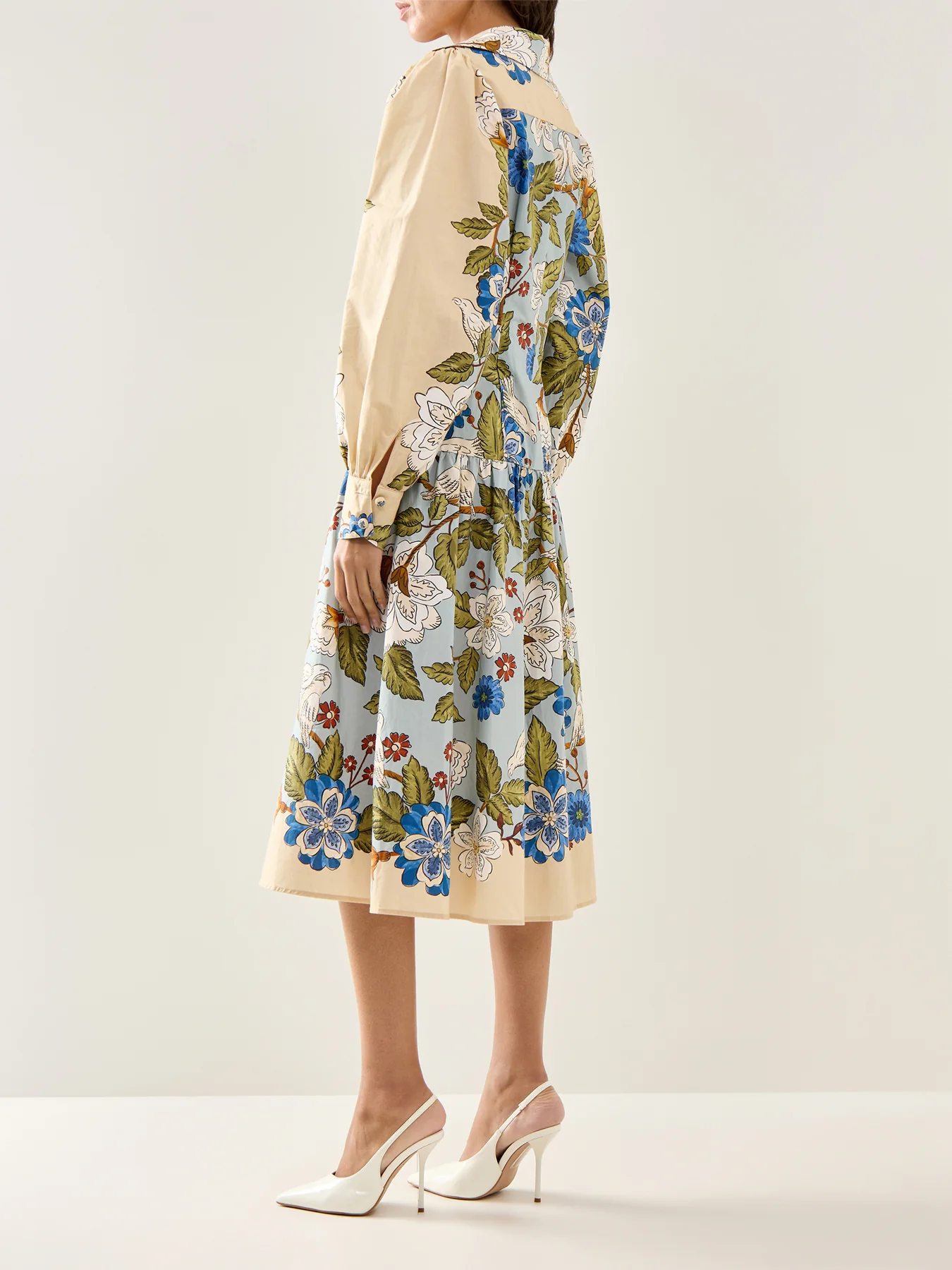 Garden Scarf Blue Long Sleeve Midi Dress - Image 5