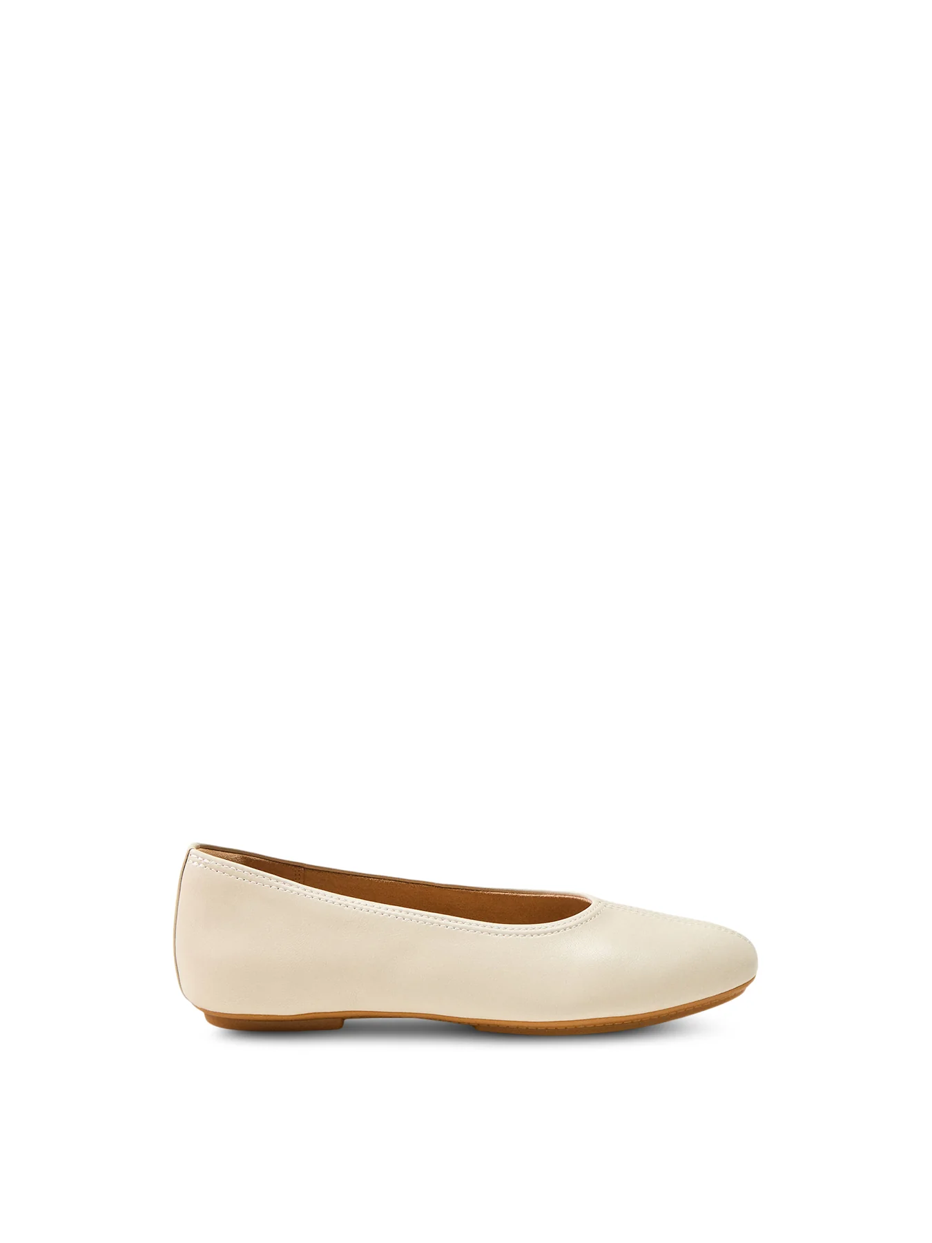 High-Cut Leather Ballet Flats Beige