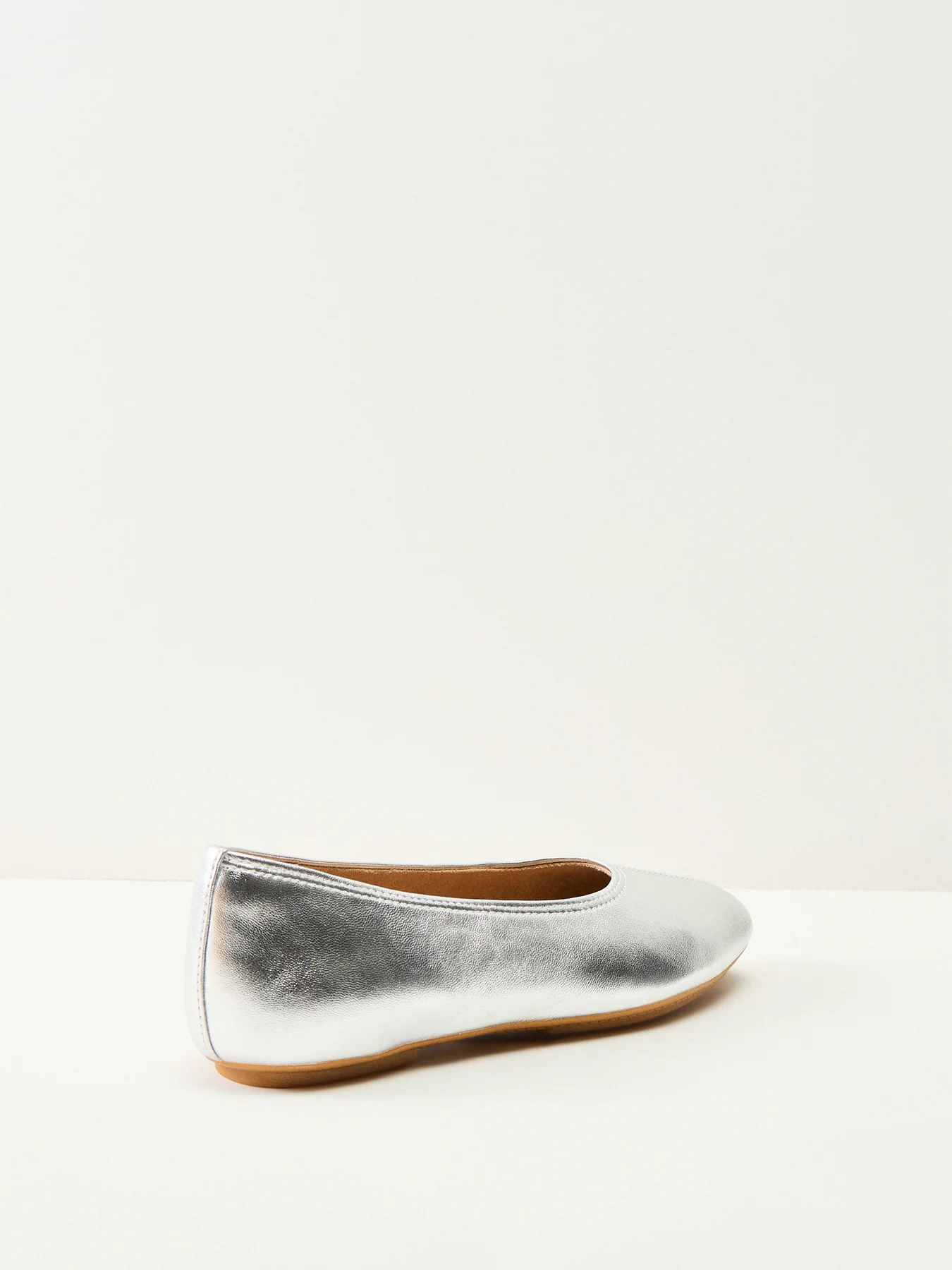 High-Cut Leather Ballet Flats Silver - Image 2