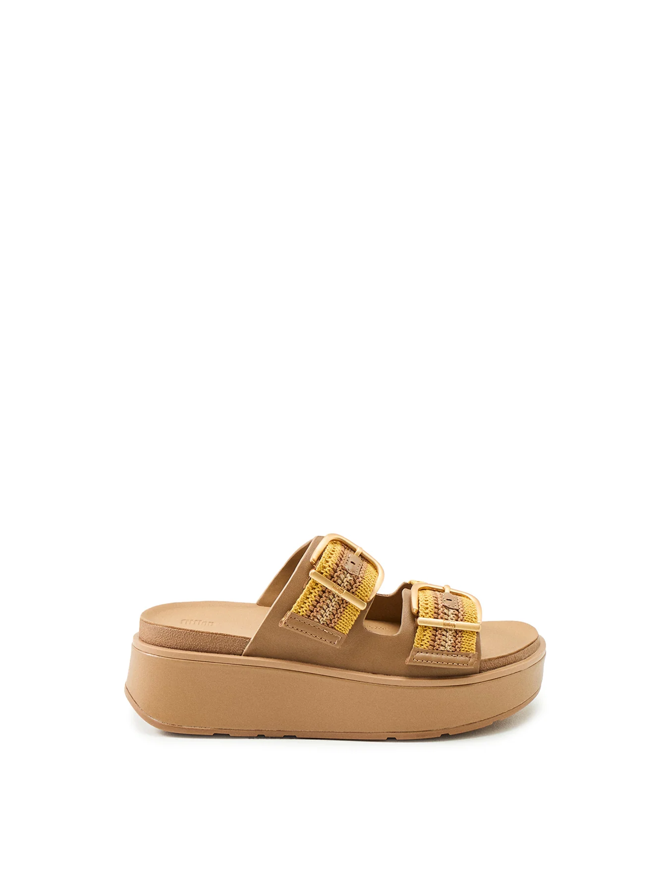 Gen-Ff Max Buckle Stripe-Webbing Two-Bar Slides Tumeric Tan