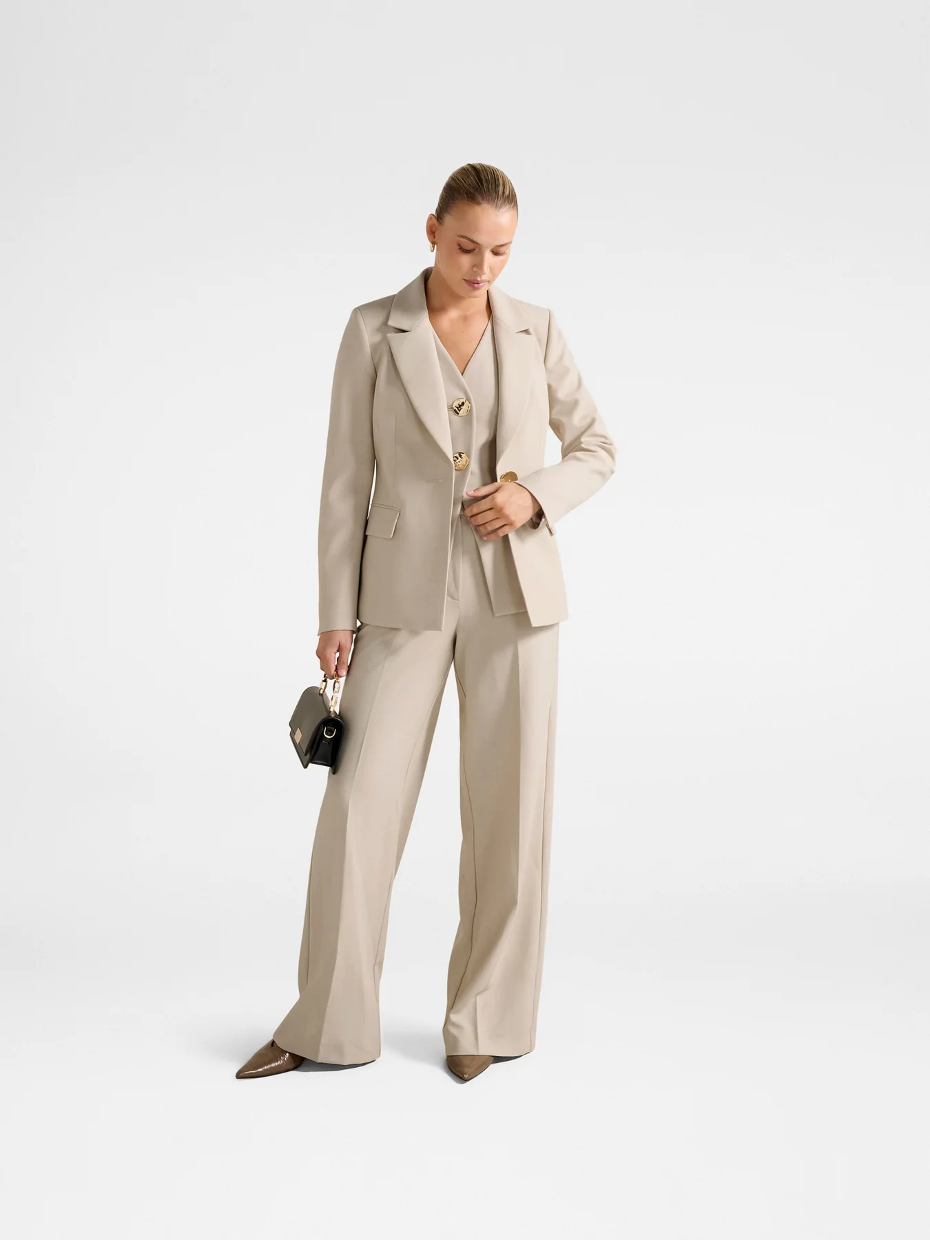Lulu Gold Button Blazer Milk Marle Suit - Image 2