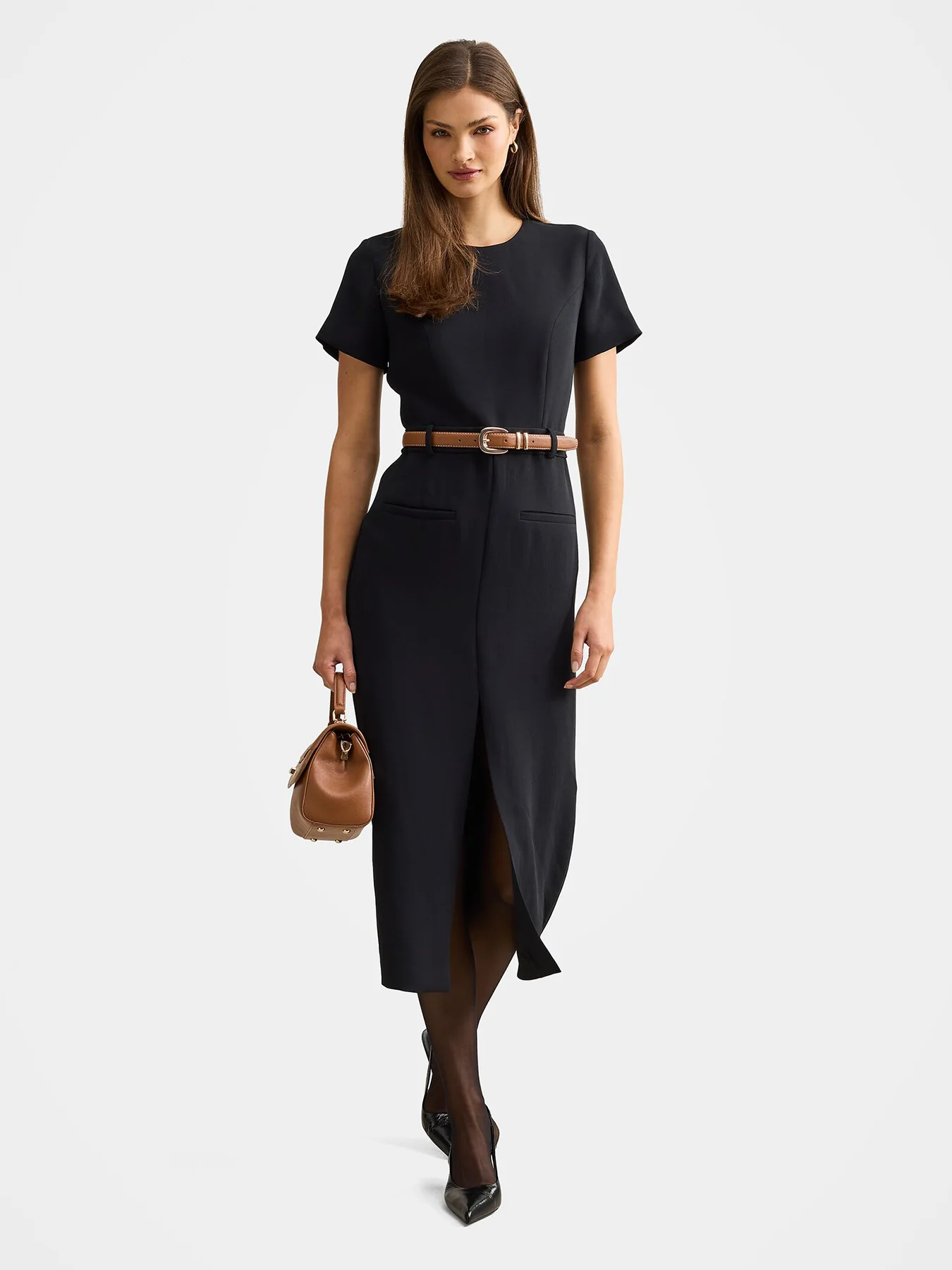 Bailee Belted Tailored Midi Dress Black - Image 2